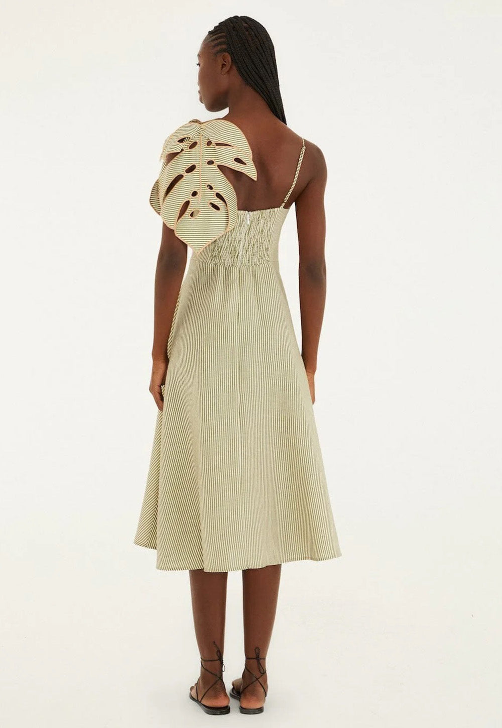 Green Monstera Leaf Sleeveless Dress - Green