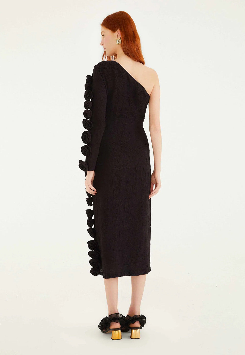 One Shoulder Midi Dress - Black