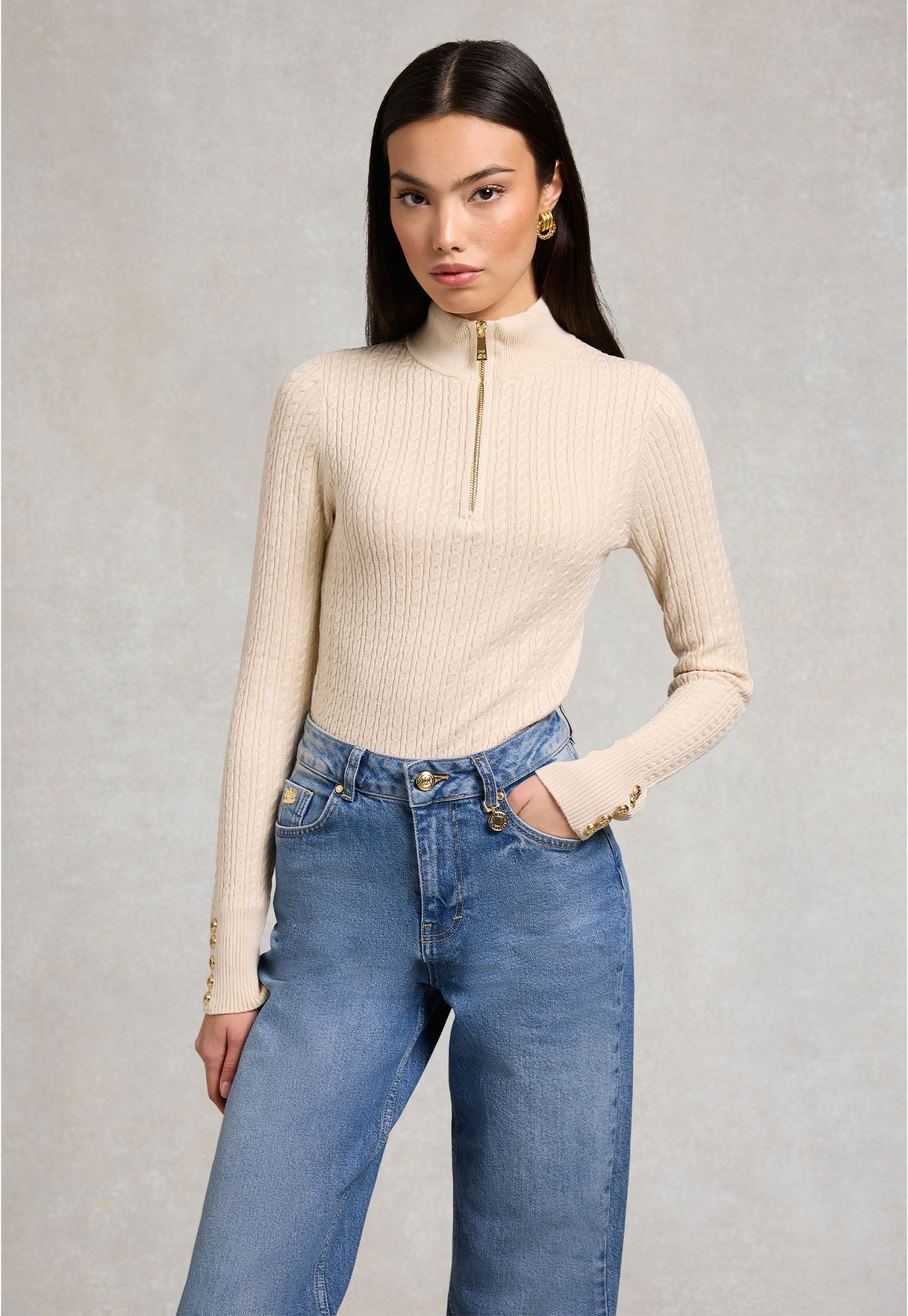 Ava Quarter Zip Knit - Almond
