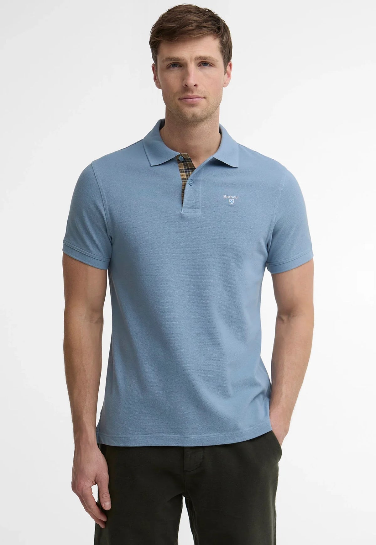 Men's Tartan Pique Polo Shirt - Tarn Blue