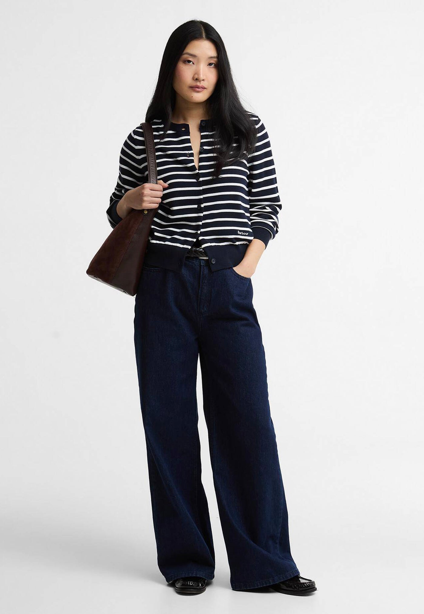 Baiton Knitted Cardigan - Dark Navy Stripe