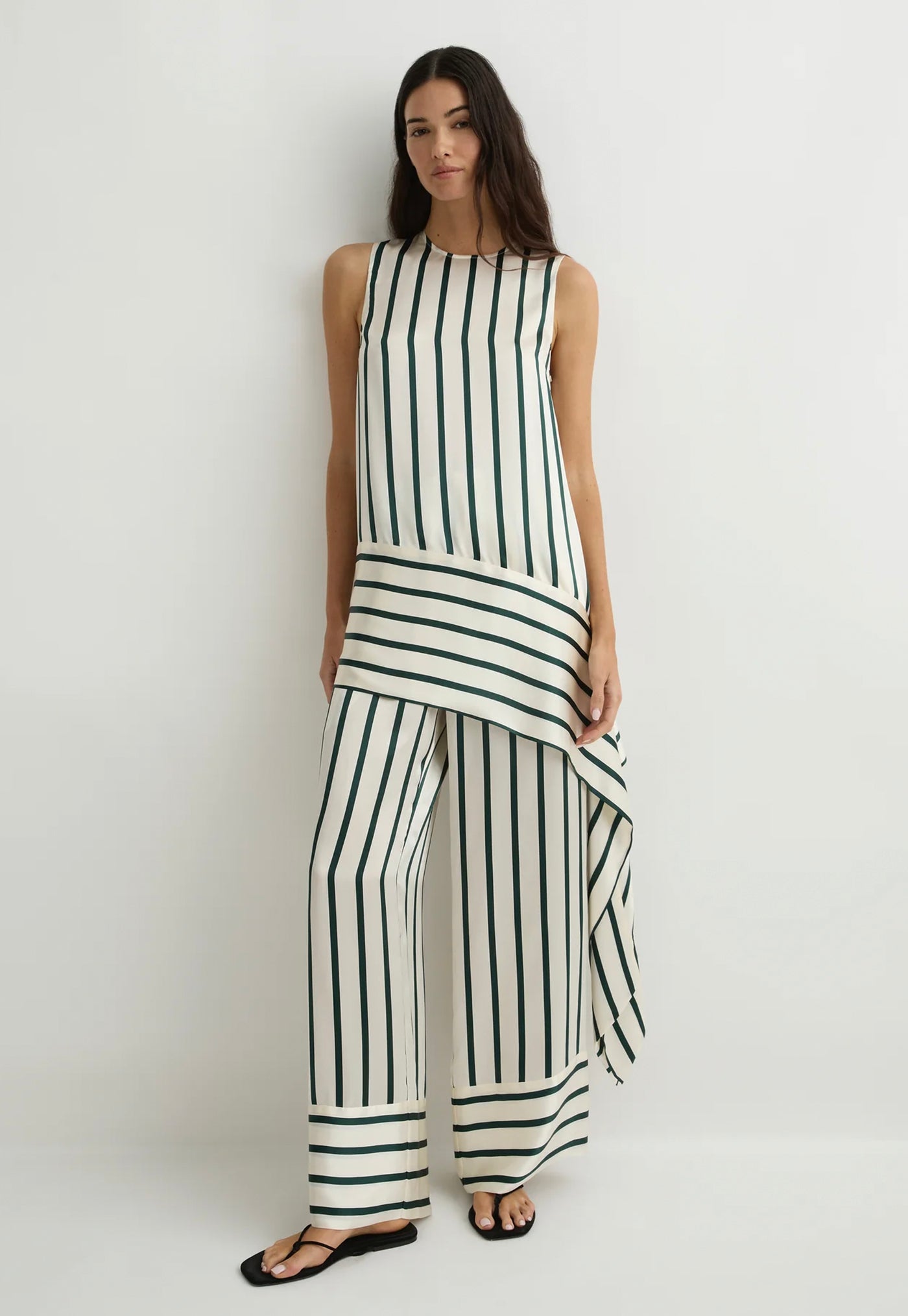 Cannes Silk Pant - Forest Stripe