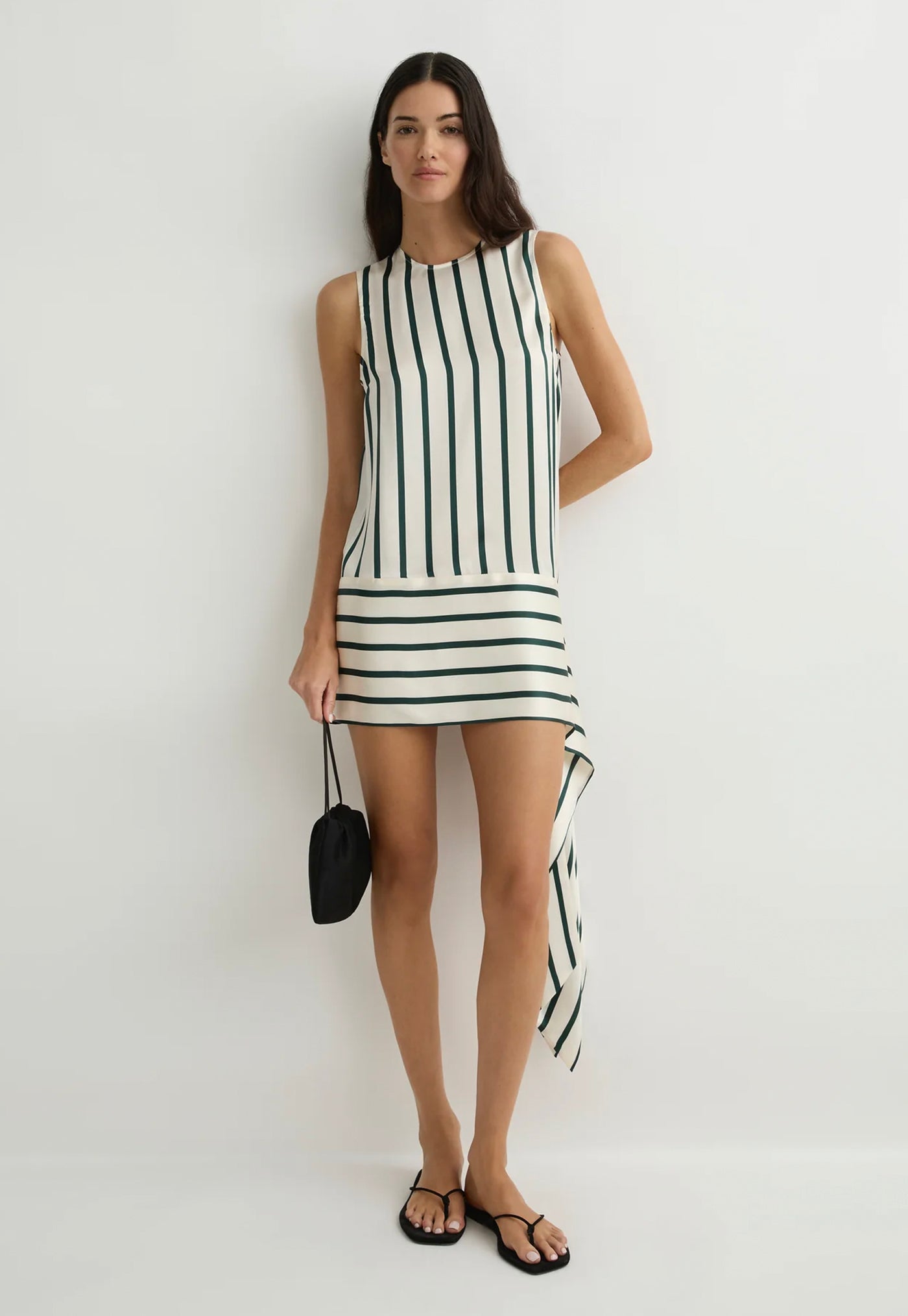 Cannes Sash Hem Mini Dress - Forest Stripe