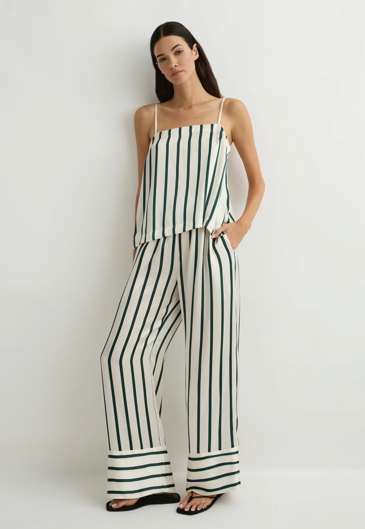 Cannes Silk Pant - Forest Stripe