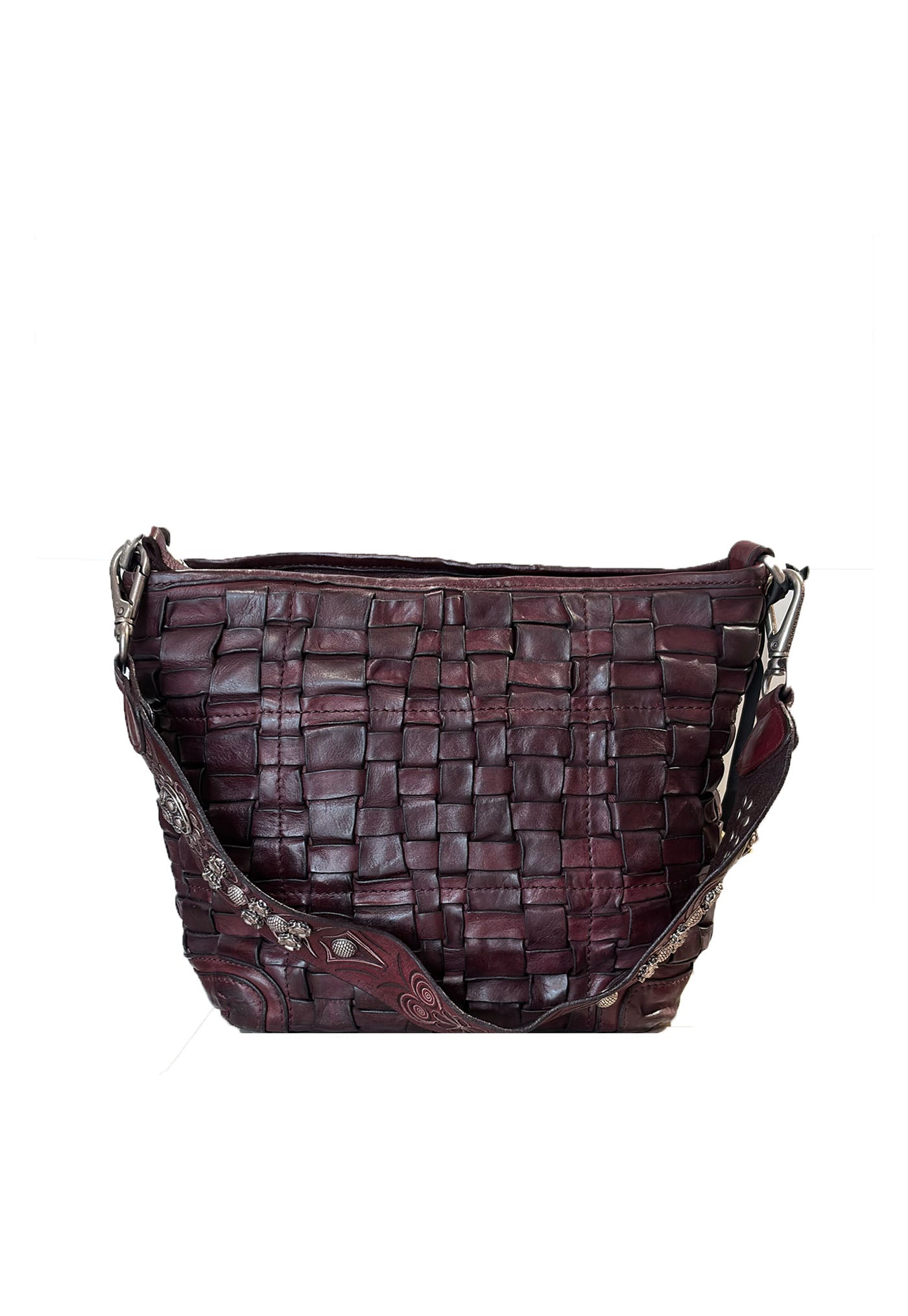 Beth Medium Woven Shoulder Bag - Wine