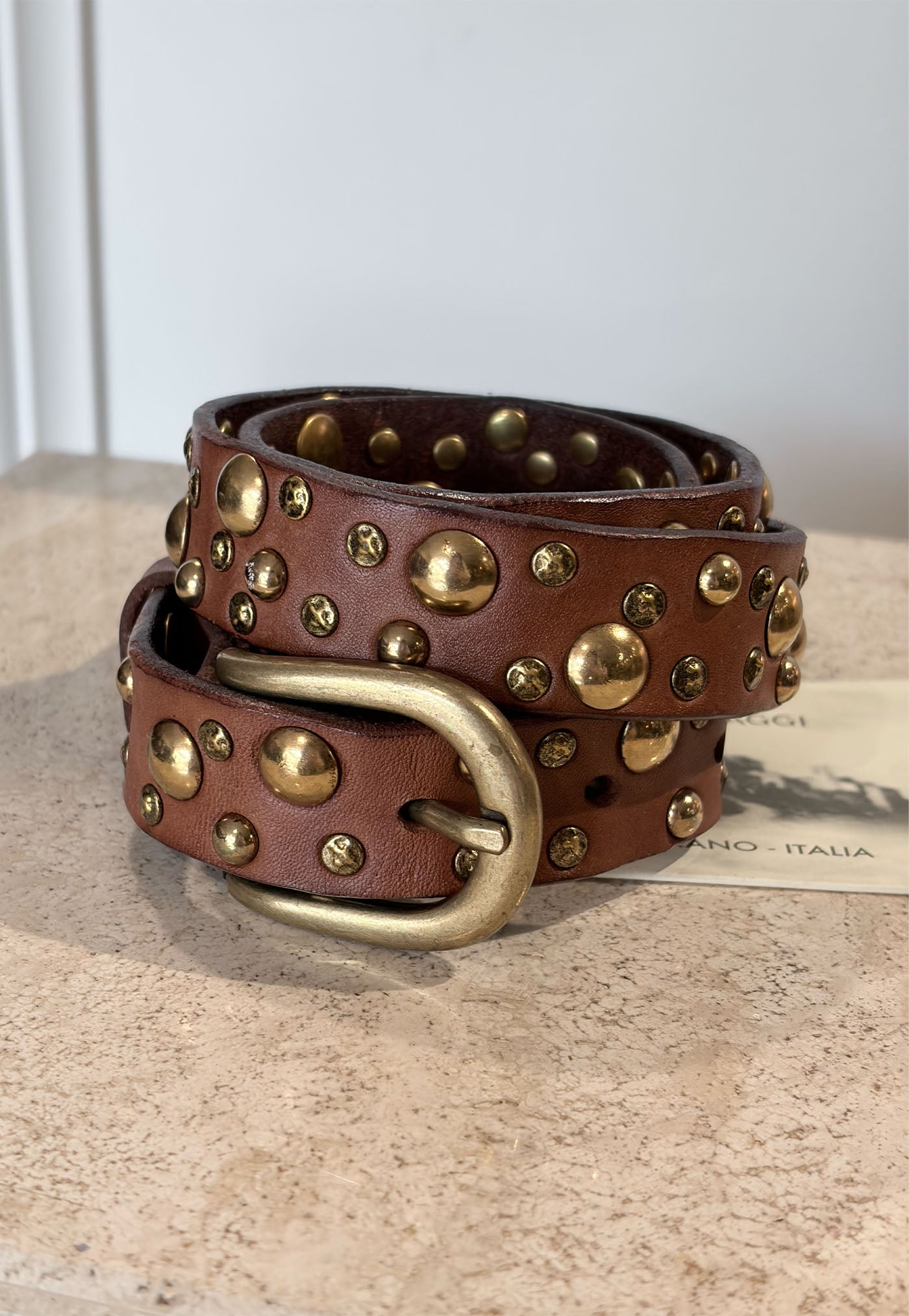 Half Sphere Studded Belt - Cognac