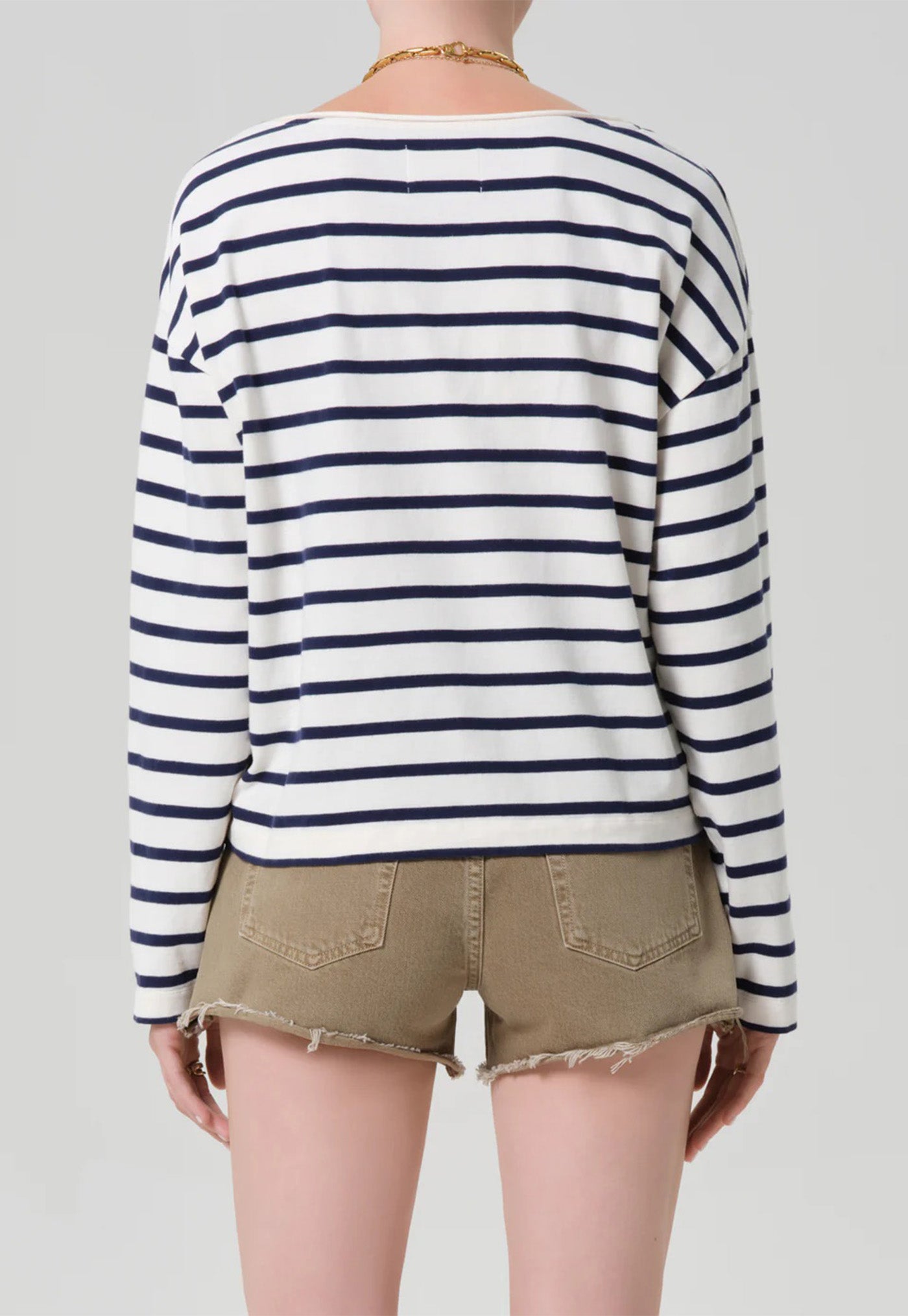 Boat Neck Long Sleeve Tee - Marine Stripe