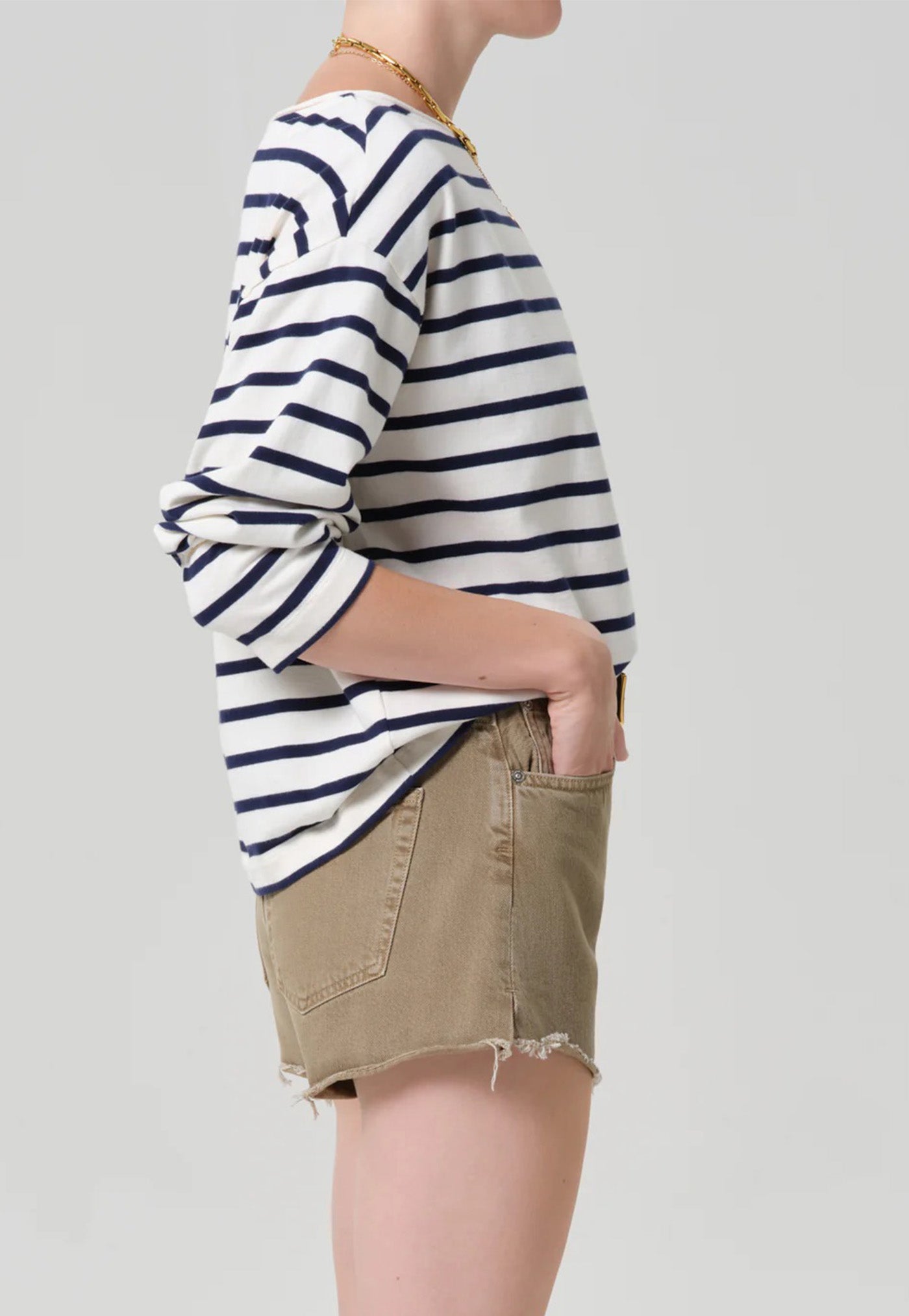 Boat Neck Long Sleeve Tee - Marine Stripe
