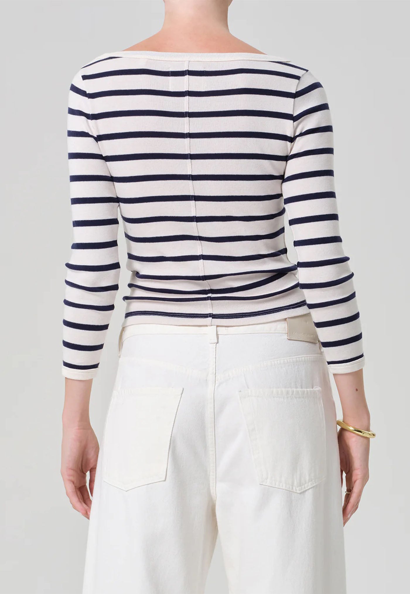 Boat Neck Slim Tee - Azure Stripe