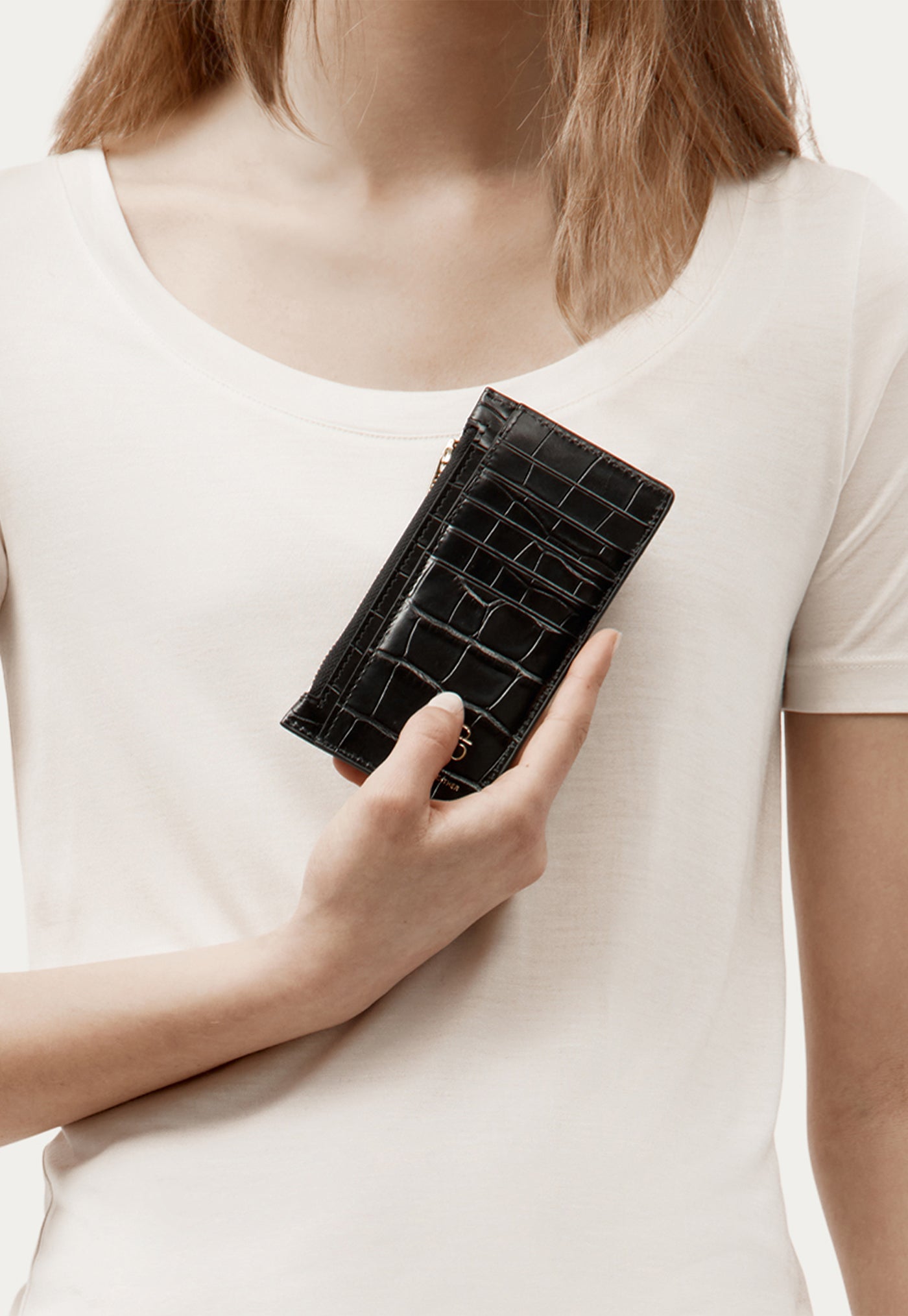 Zip Card Holder - Black Croc