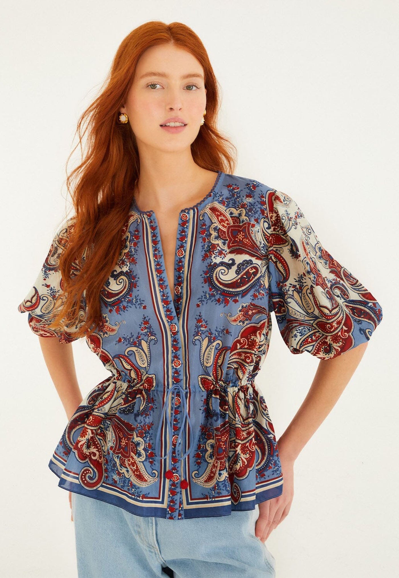 Paisley Scarf Blouse - Cream