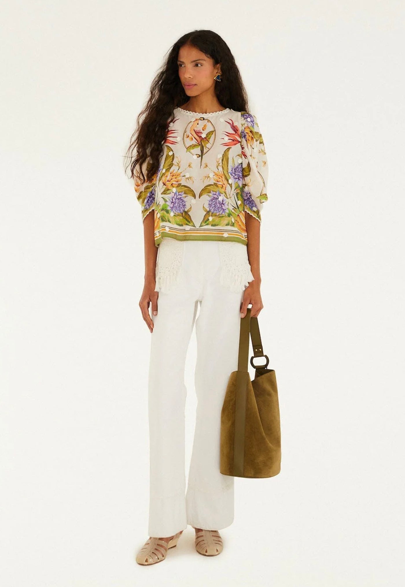 Tropical Scarf Blouse - Sand/Green