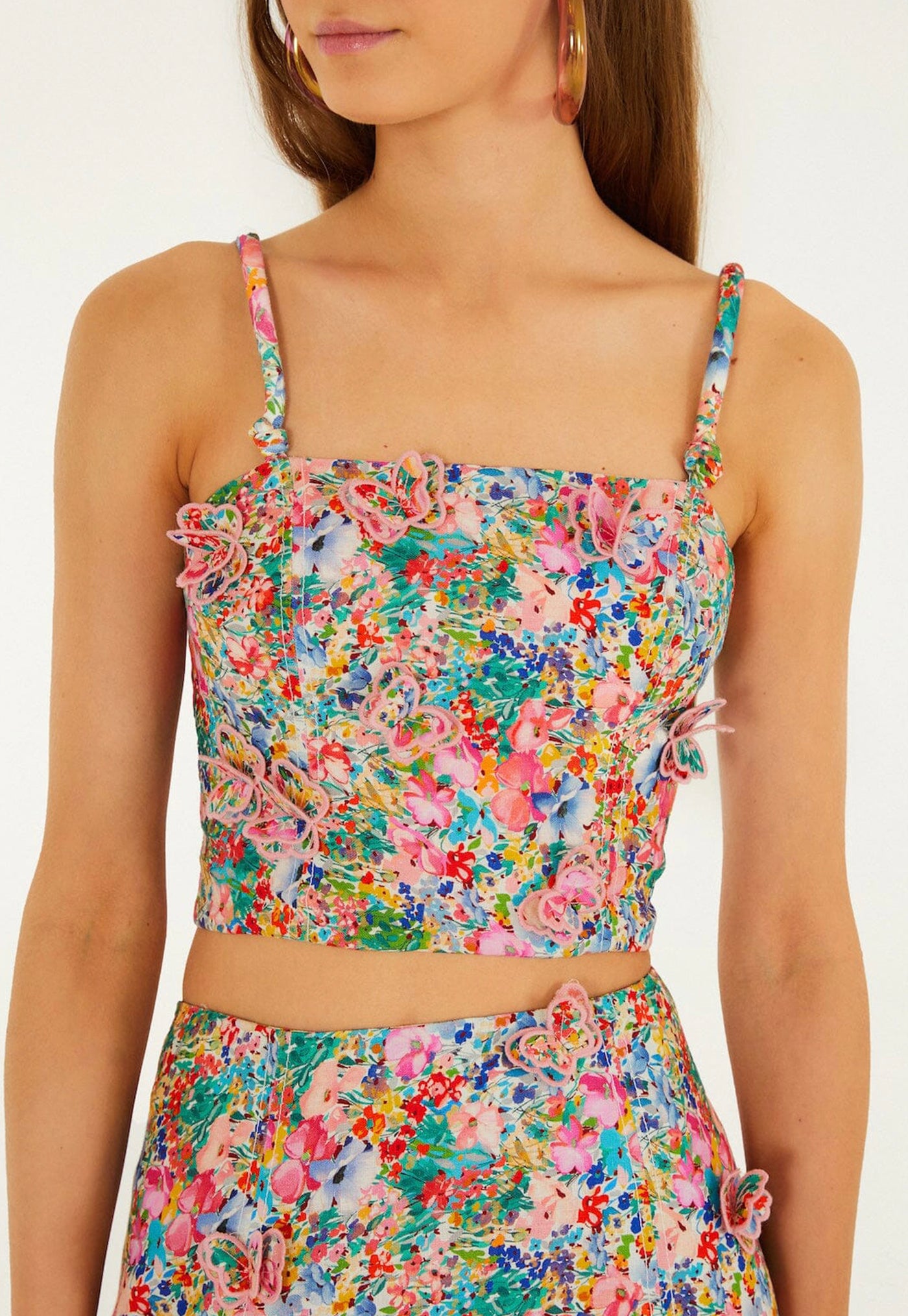 Peasant Floral Top - Off White Butterflies