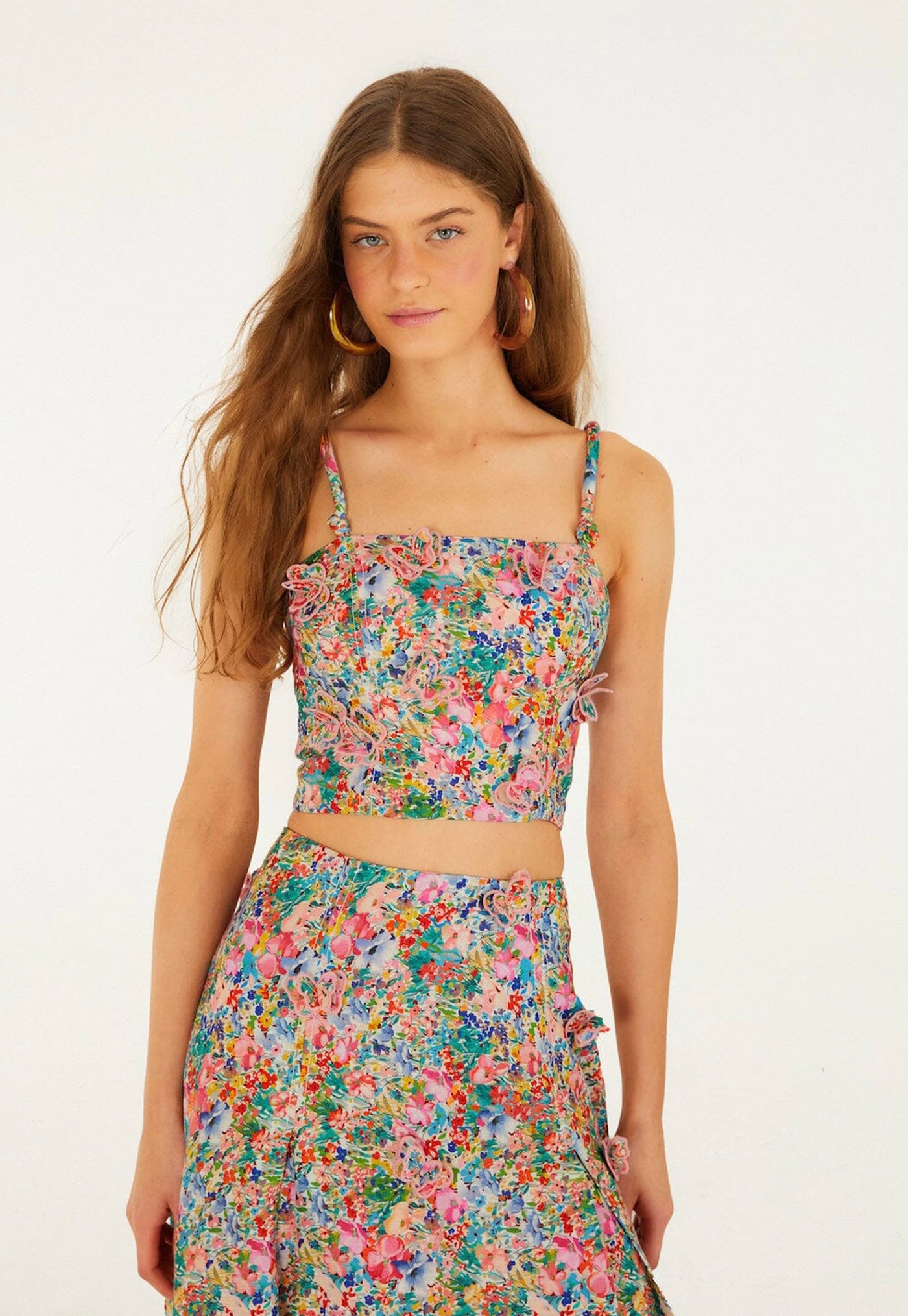 Peasant Floral Top - Off White Butterflies