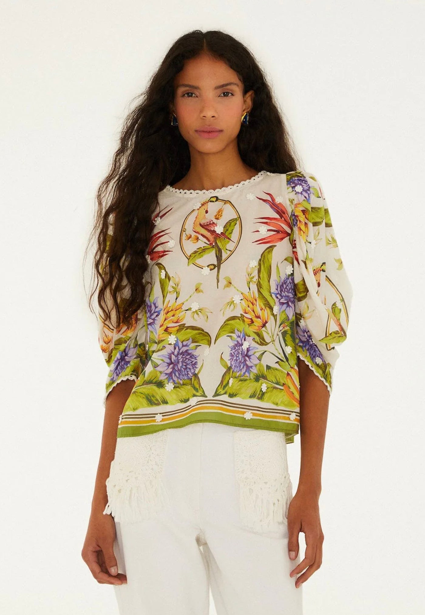 Tropical Scarf Blouse - Sand/Green