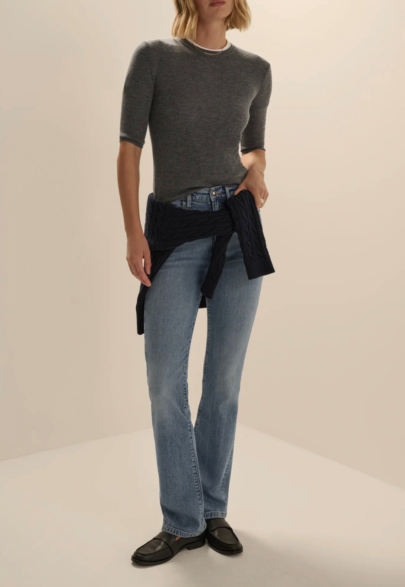 The Amelia Crewneck Top - Charcoal