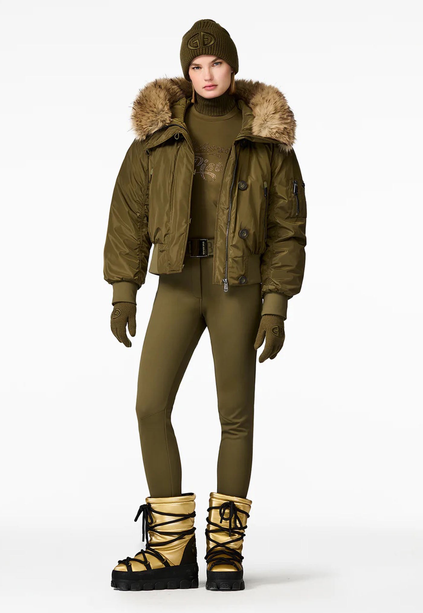 Jeanne Faux Border Ski Jacket - Dark Olive