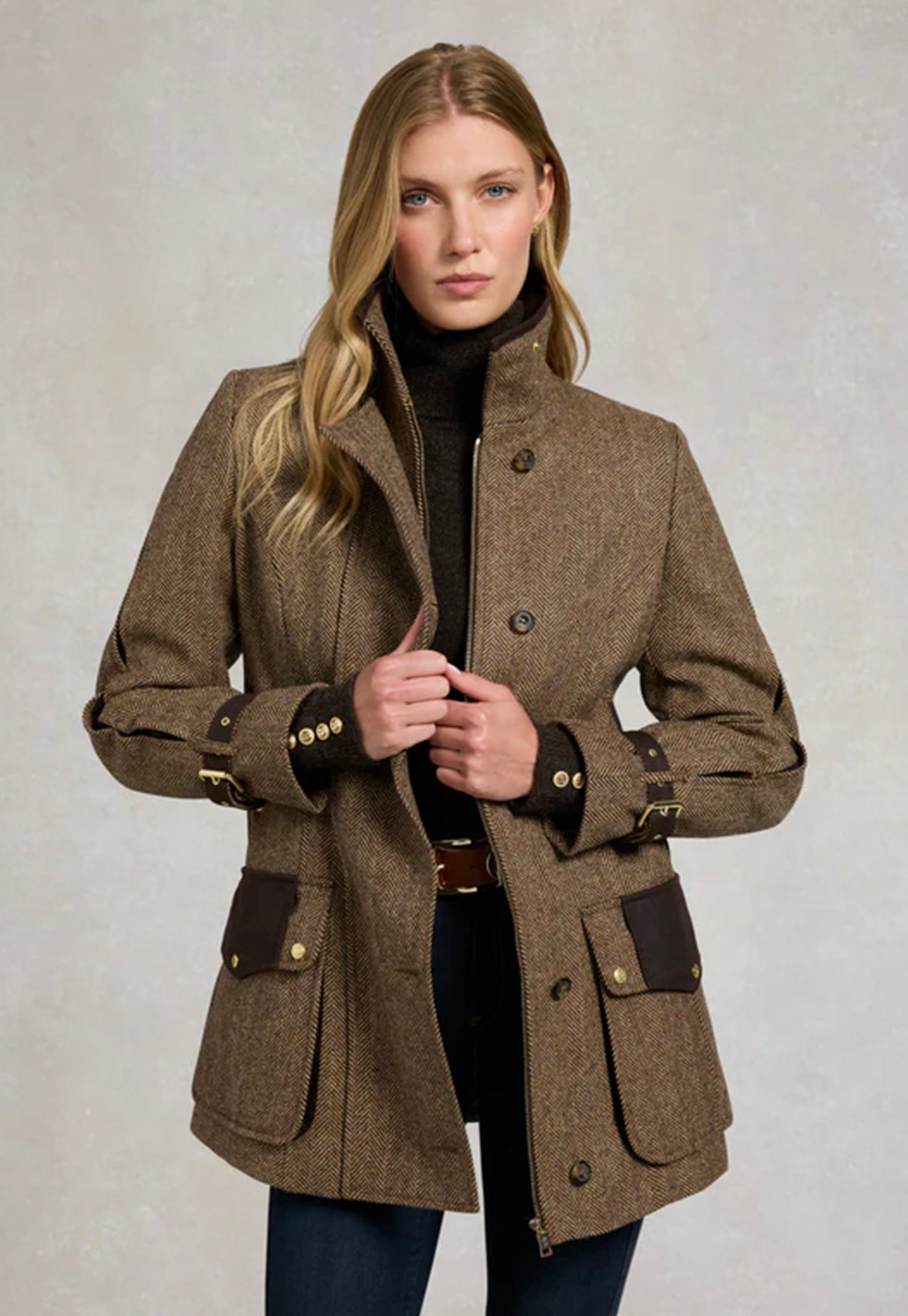 Balmoral Field Coat - Large Scale Brown Herringbone