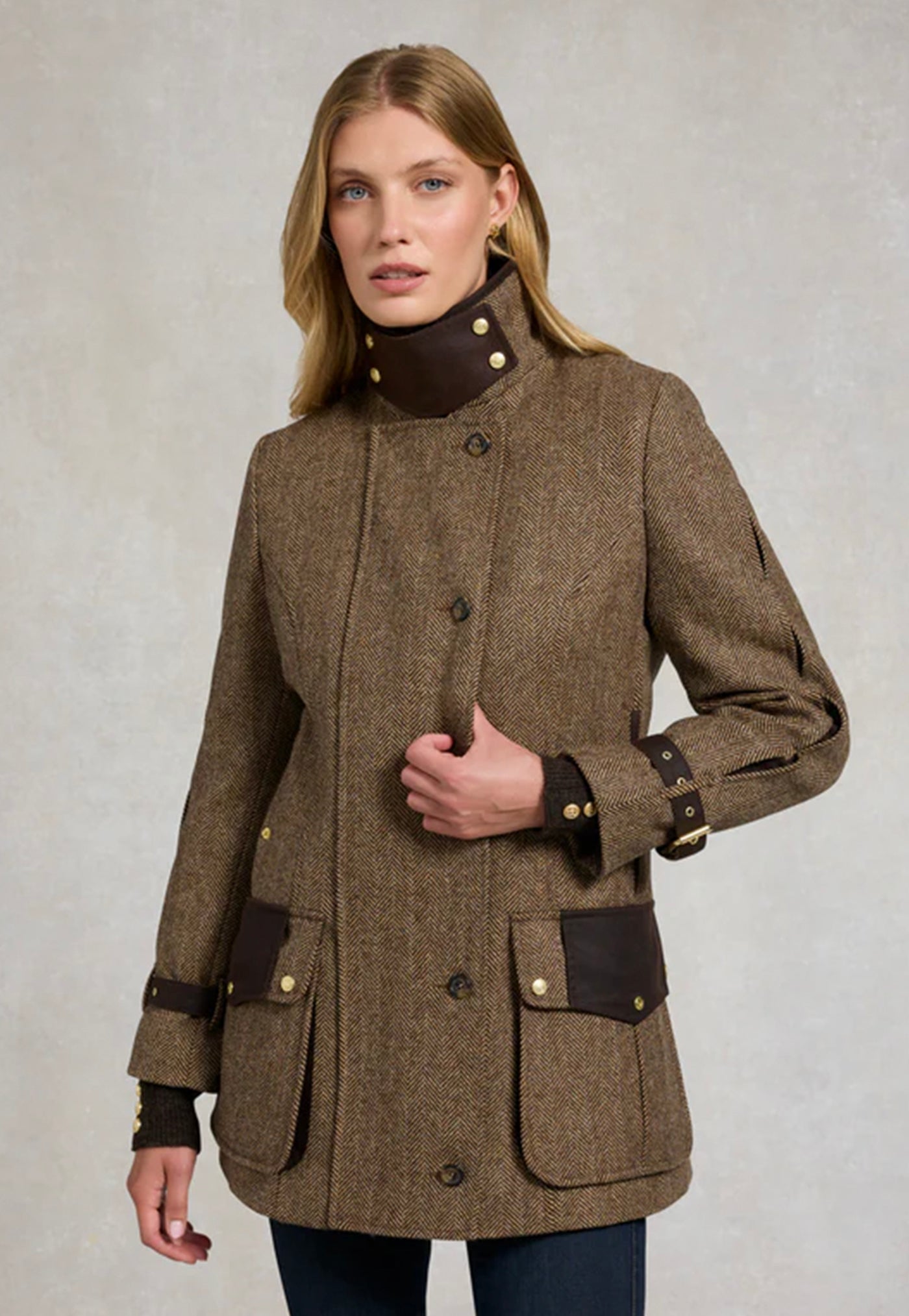 Balmoral Field Coat - Large Scale Brown Herringbone