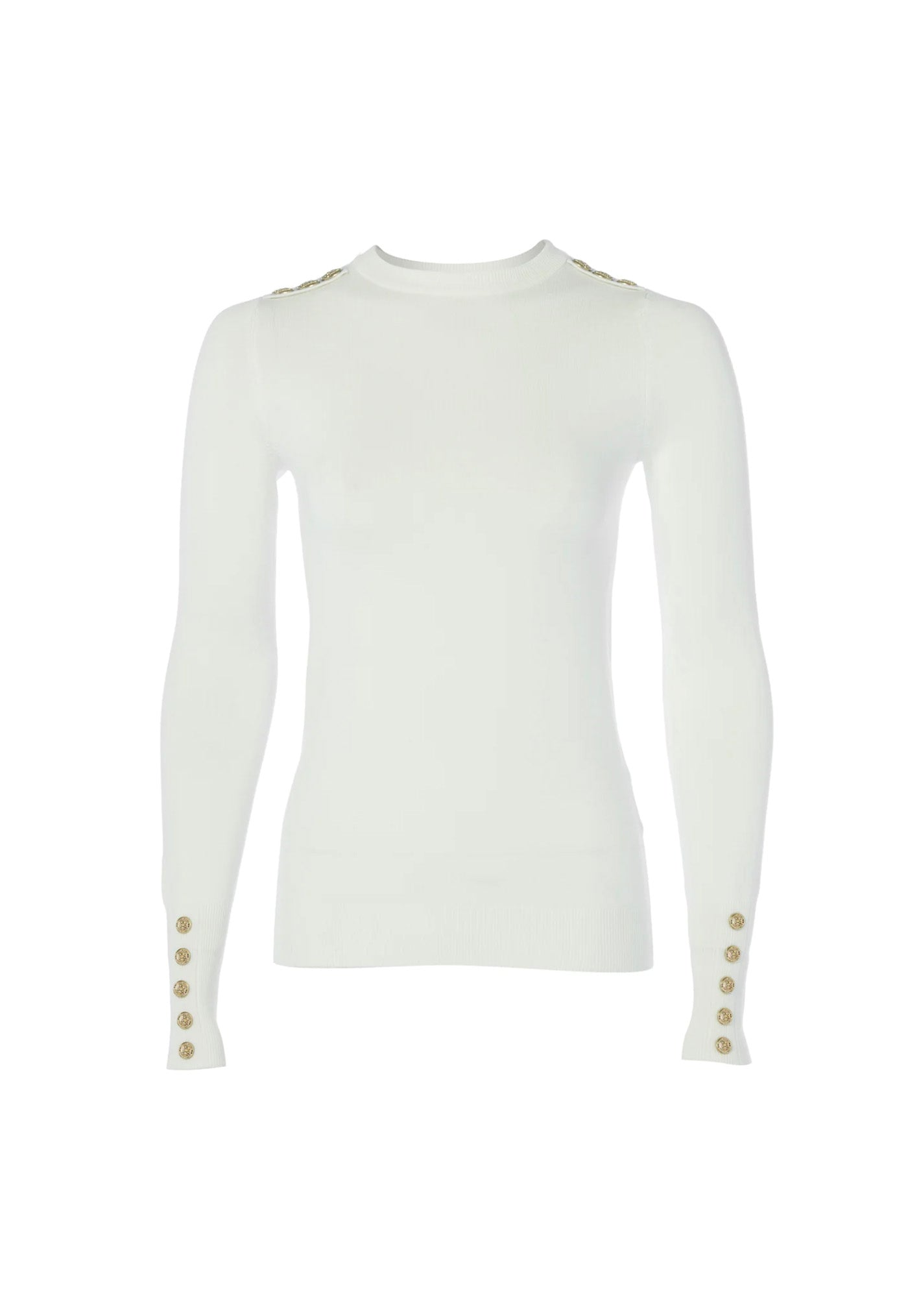Buttoned Knit Crew Neck - Cream