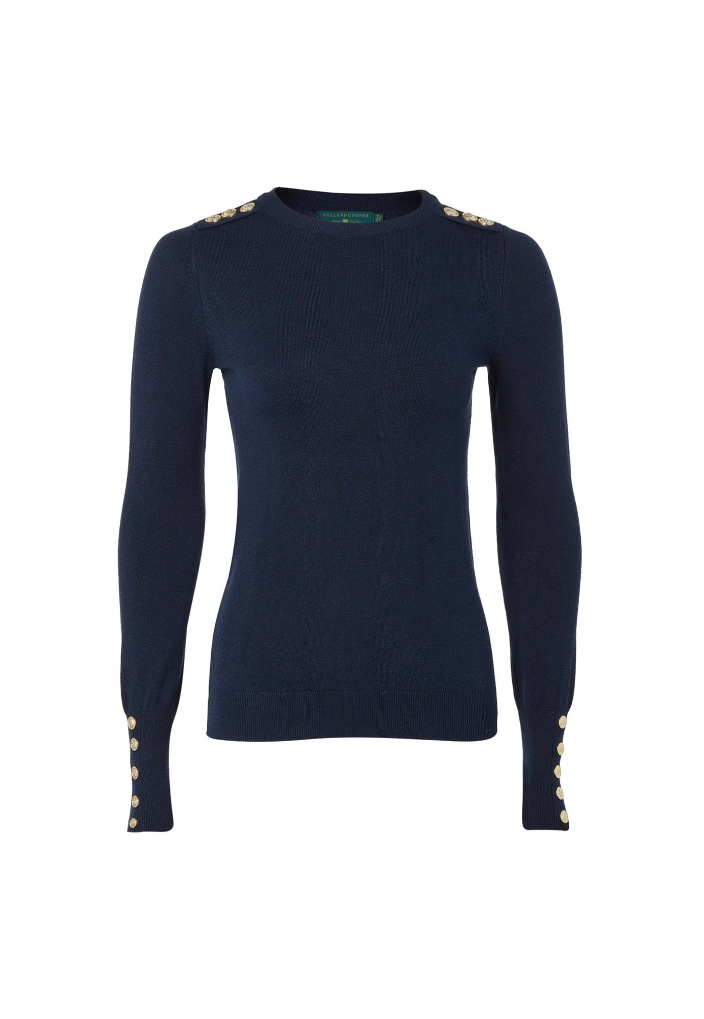 Buttoned Knit Crew Neck - Ink Navy