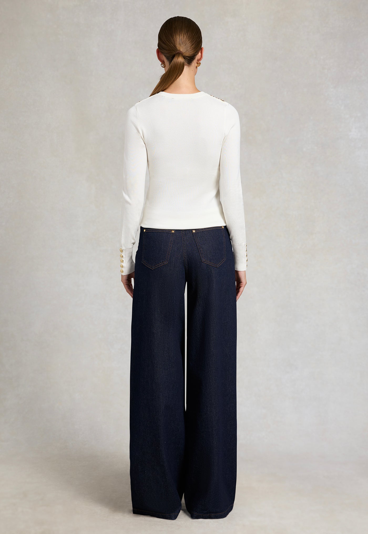Buttoned Knit Crew Neck - Cream