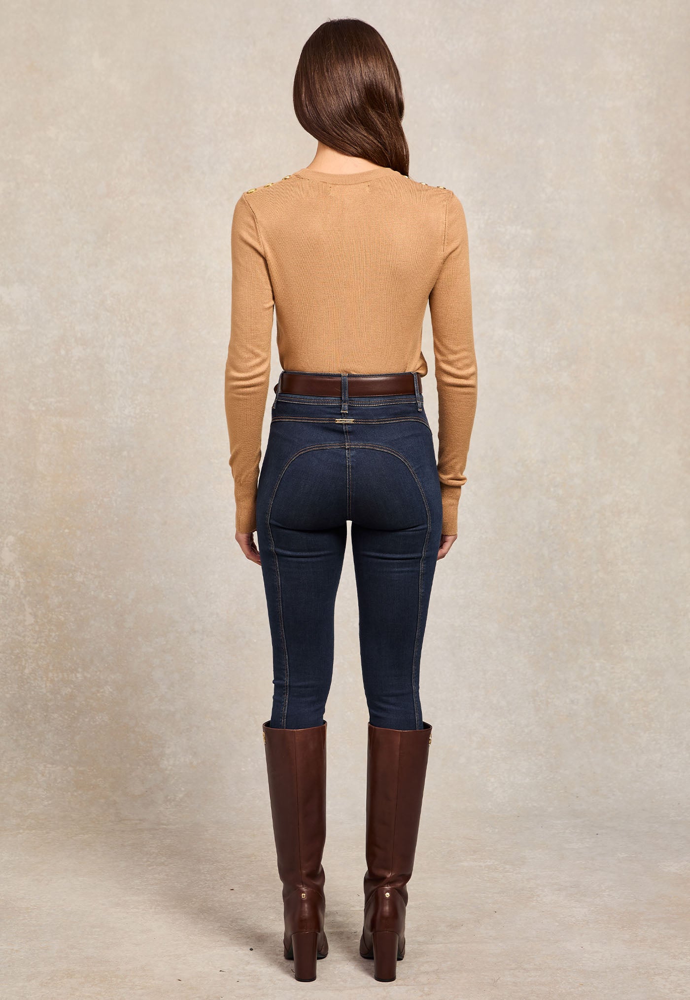 Buttoned Knit Crew Neck - Dark Camel