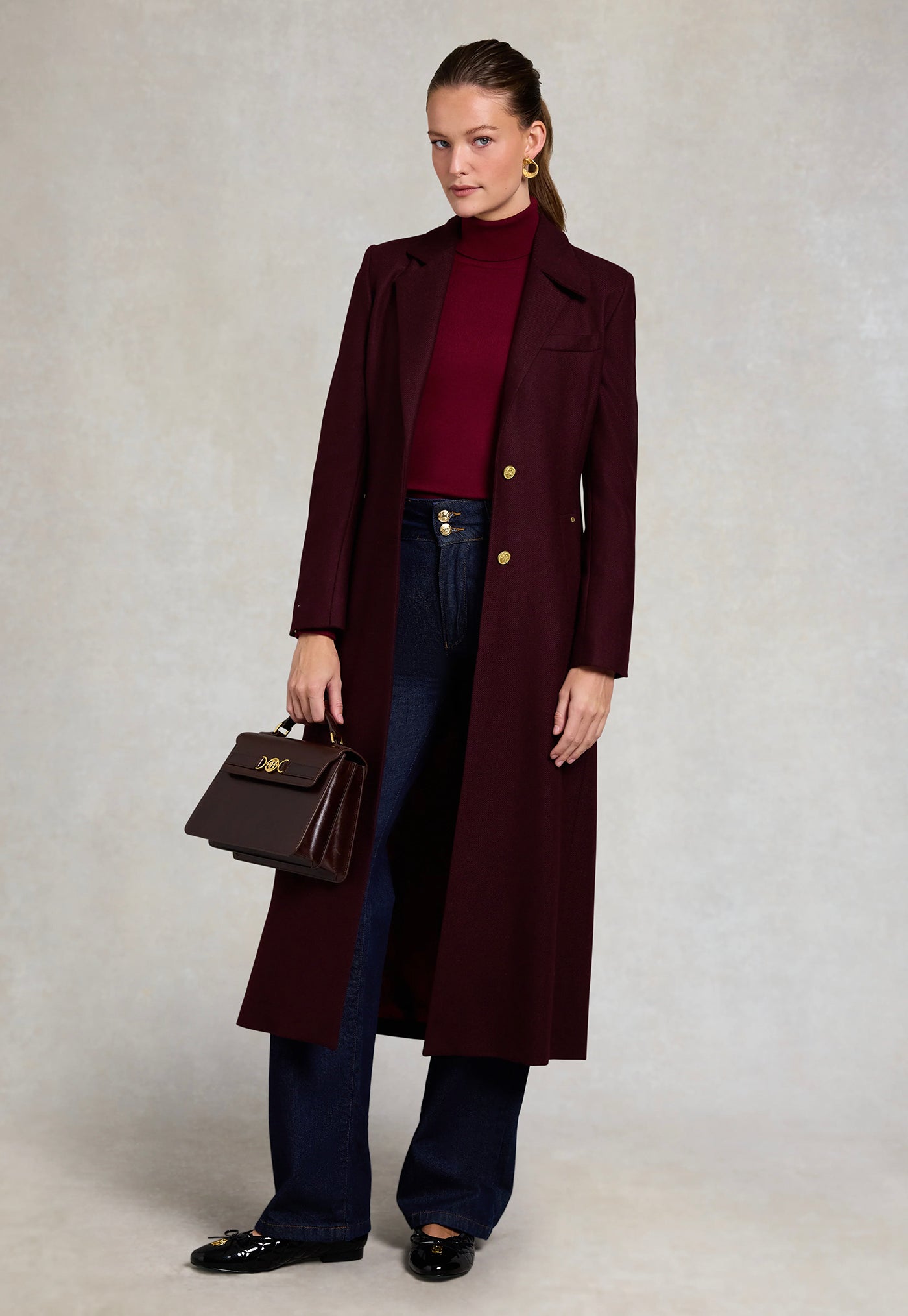 Buttoned Knit Roll Neck - Wine