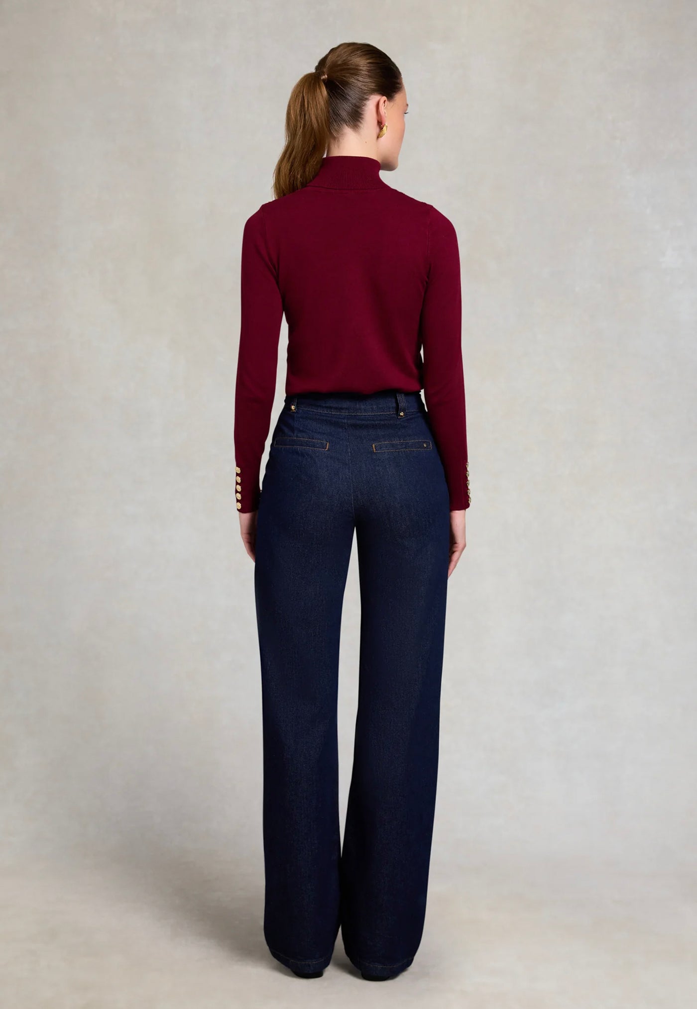 Buttoned Knit Roll Neck - Wine