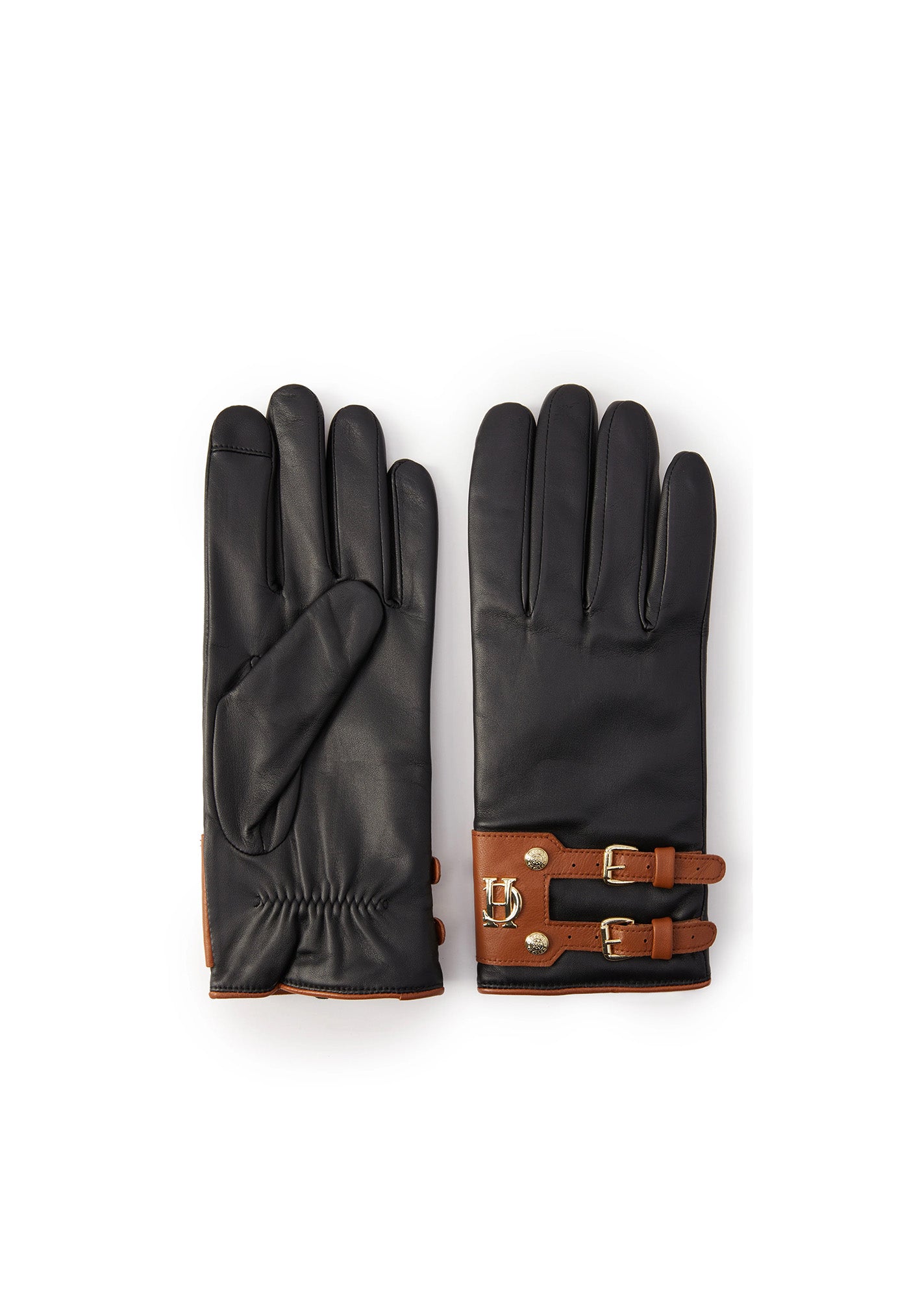 Contrast Leather Gloves - Black Tan