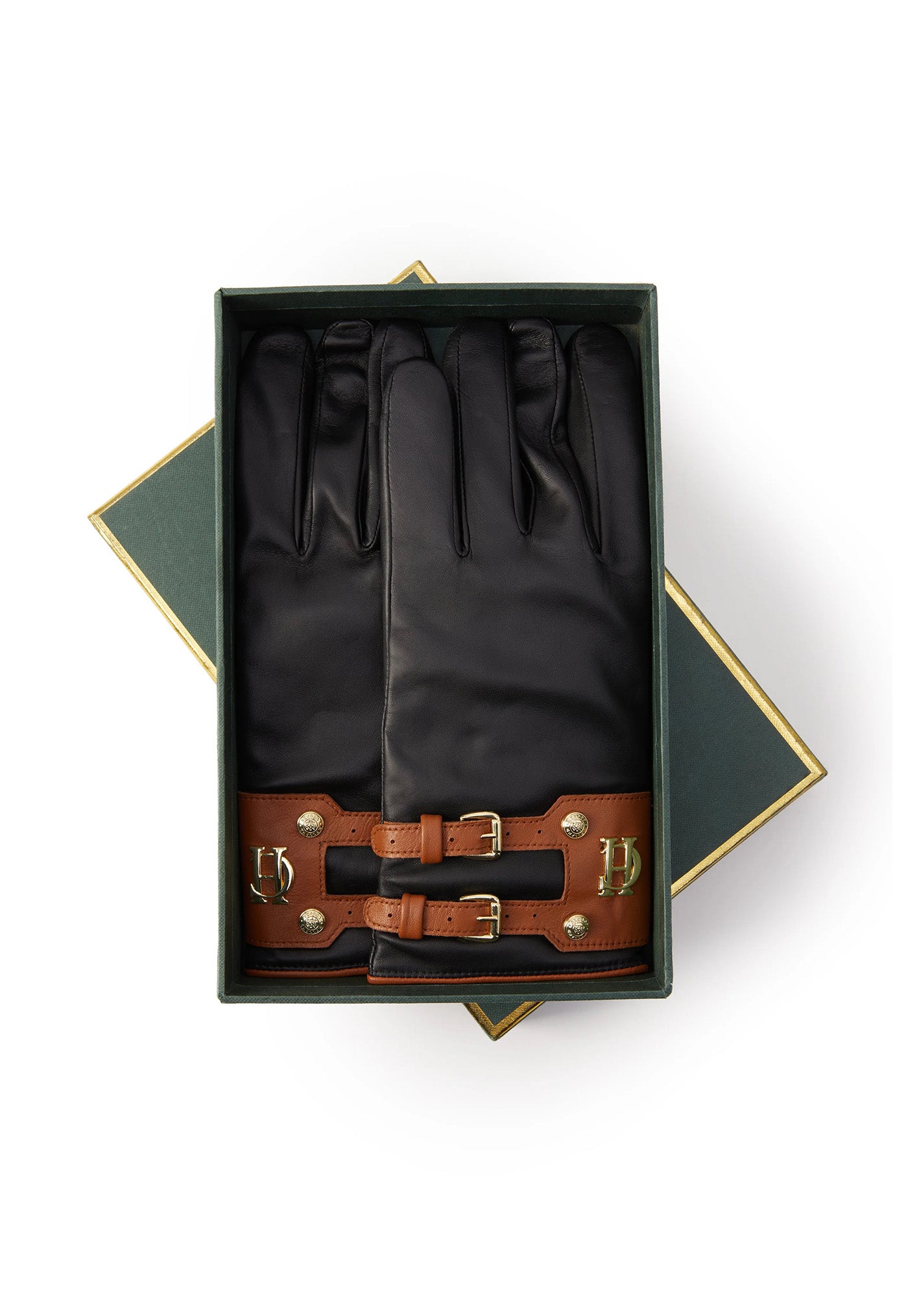 Contrast Leather Gloves - Black Tan