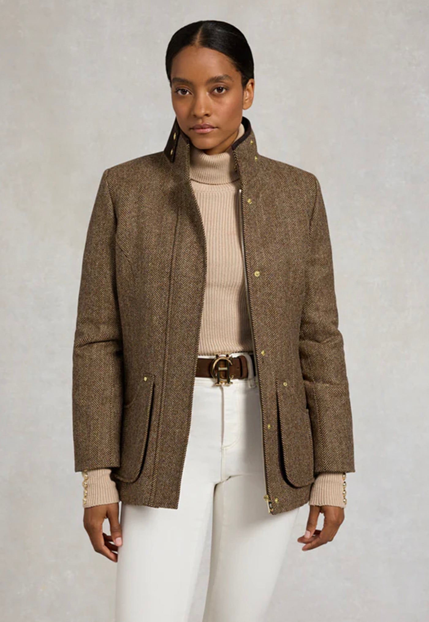 Country Classic Jacket - Large Scale Brown Herringbone