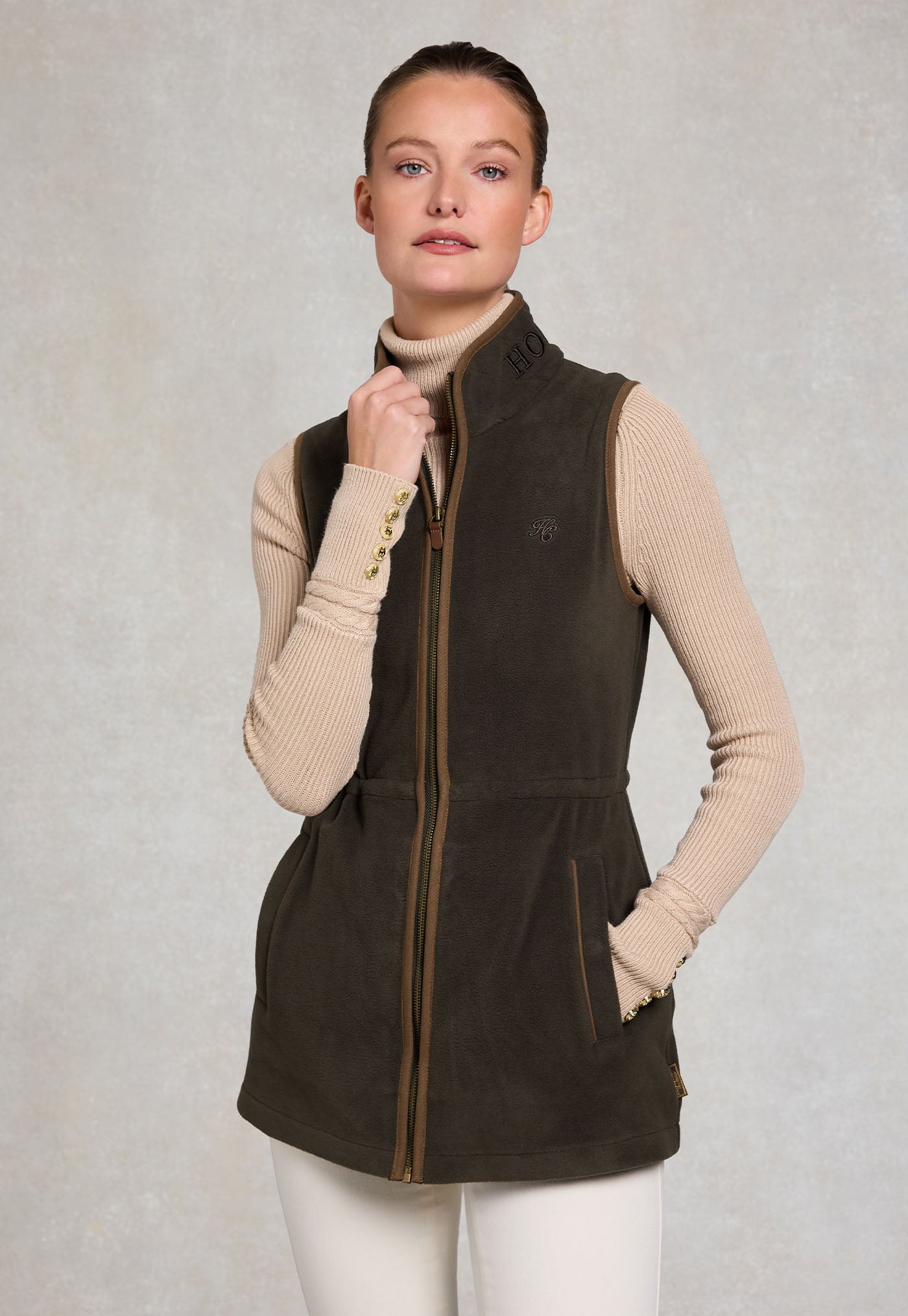Country Longline Fleece Gilet - Khaki