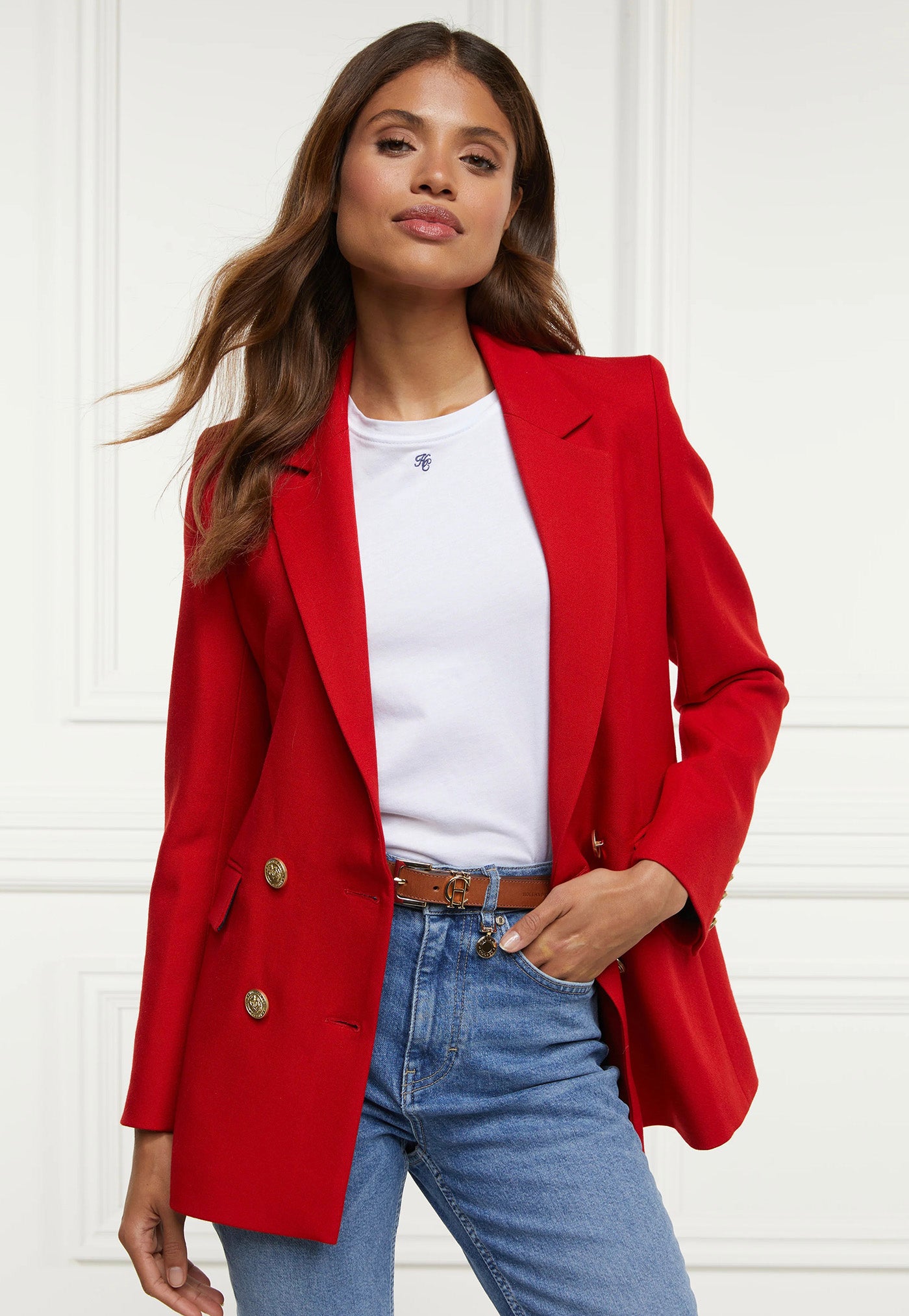 Double Breasted Blazer - Red Barathea