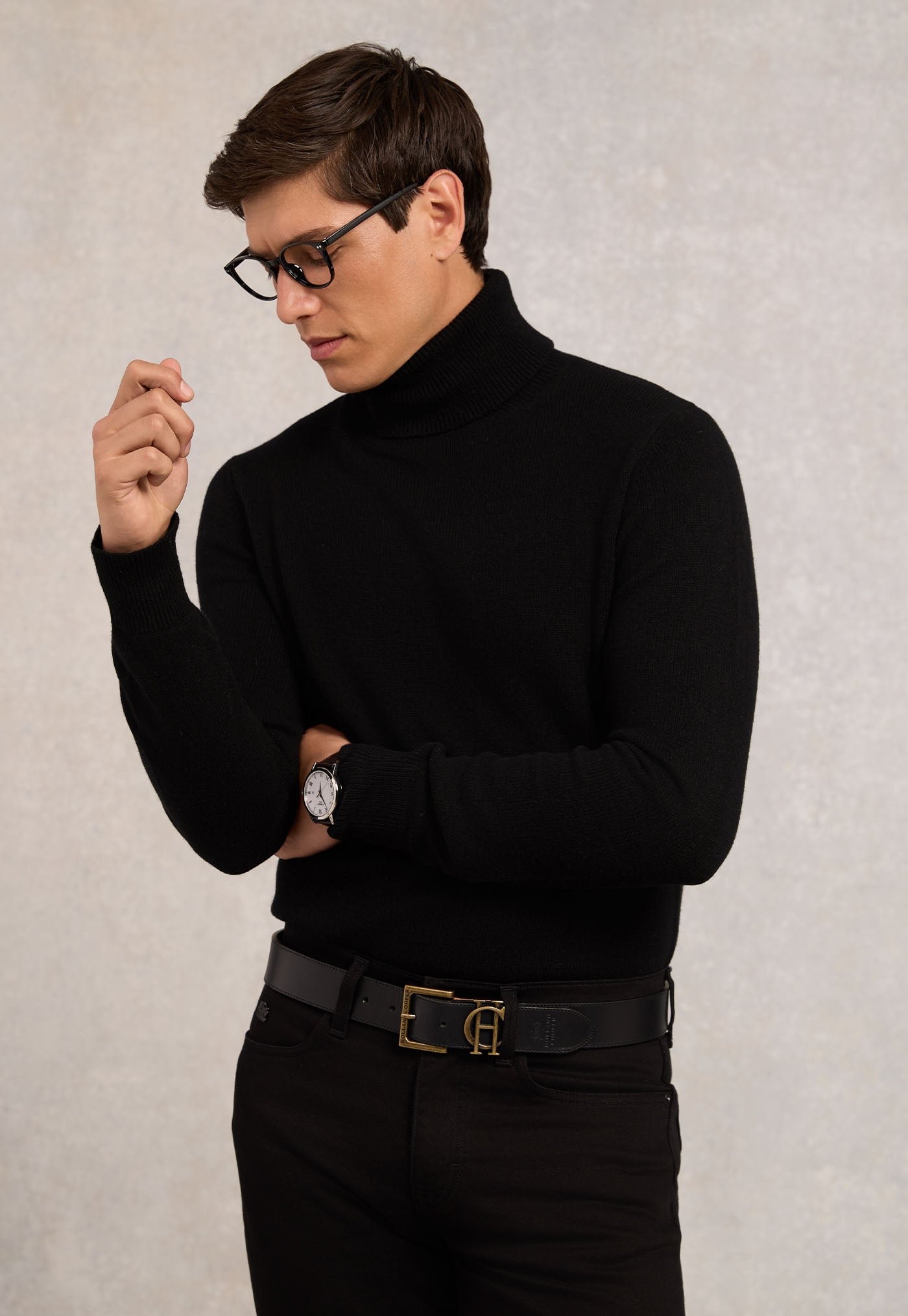 Men's Fine Roll Neck Knit - Black