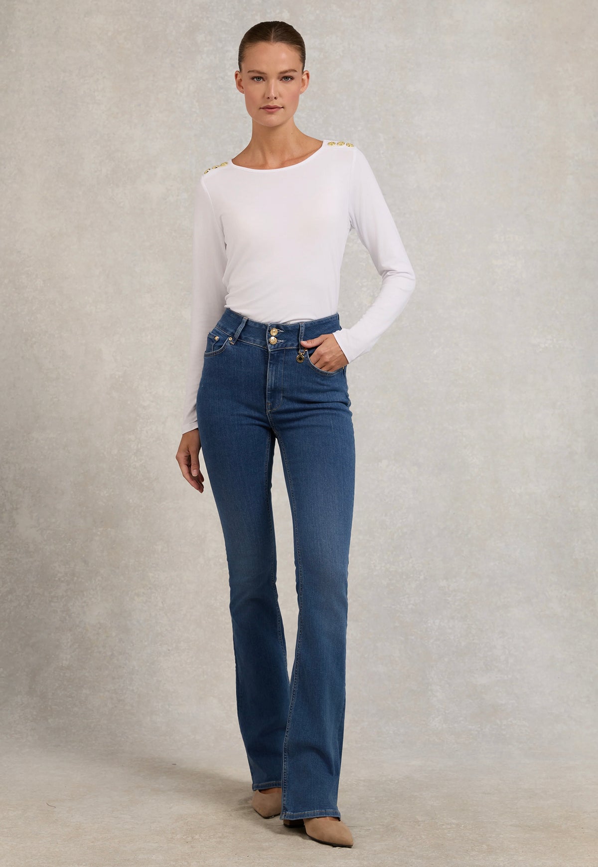 High Rise Flared Jean - Denim