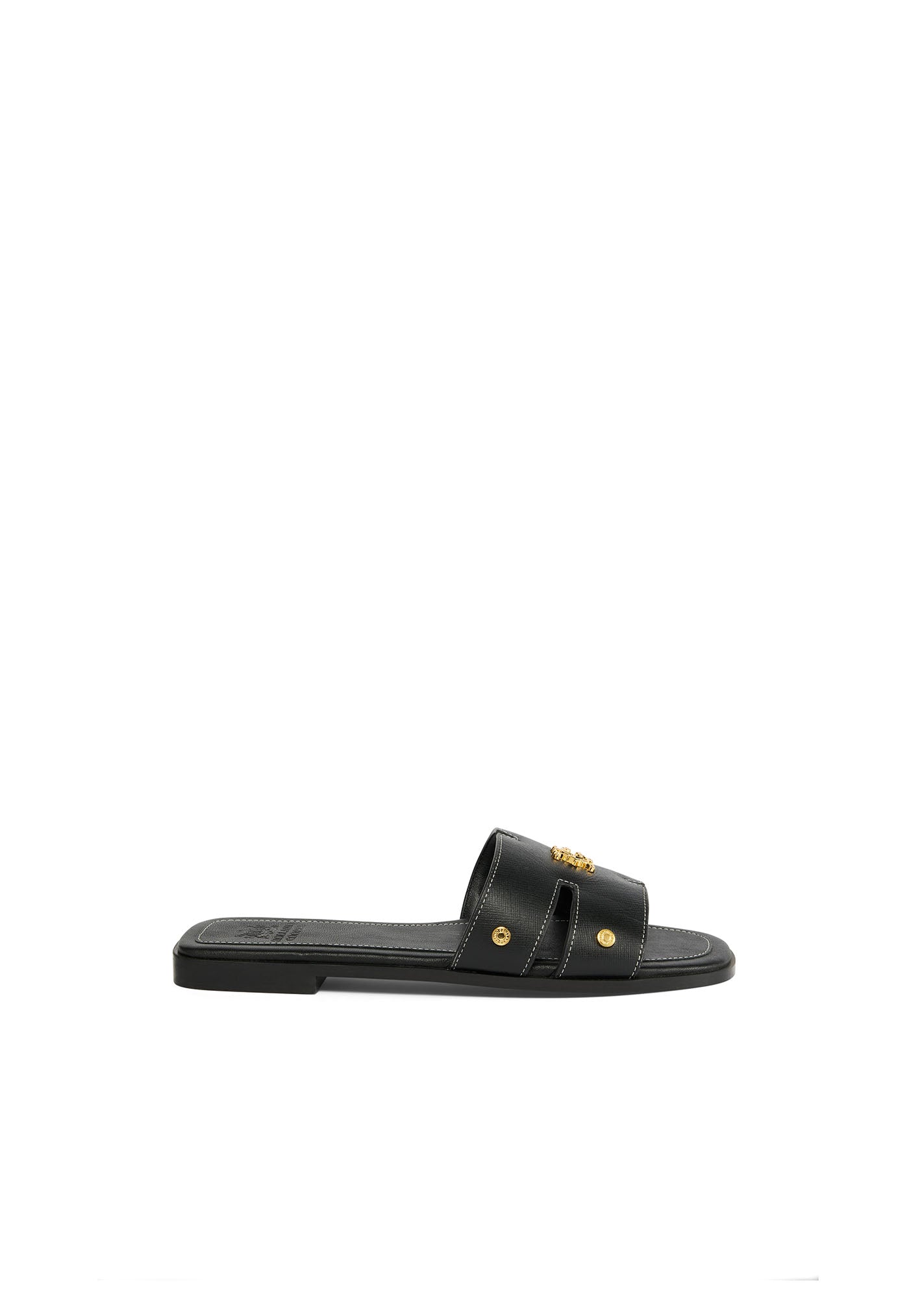 Heraldic Monogram Slides - Black Saffiano