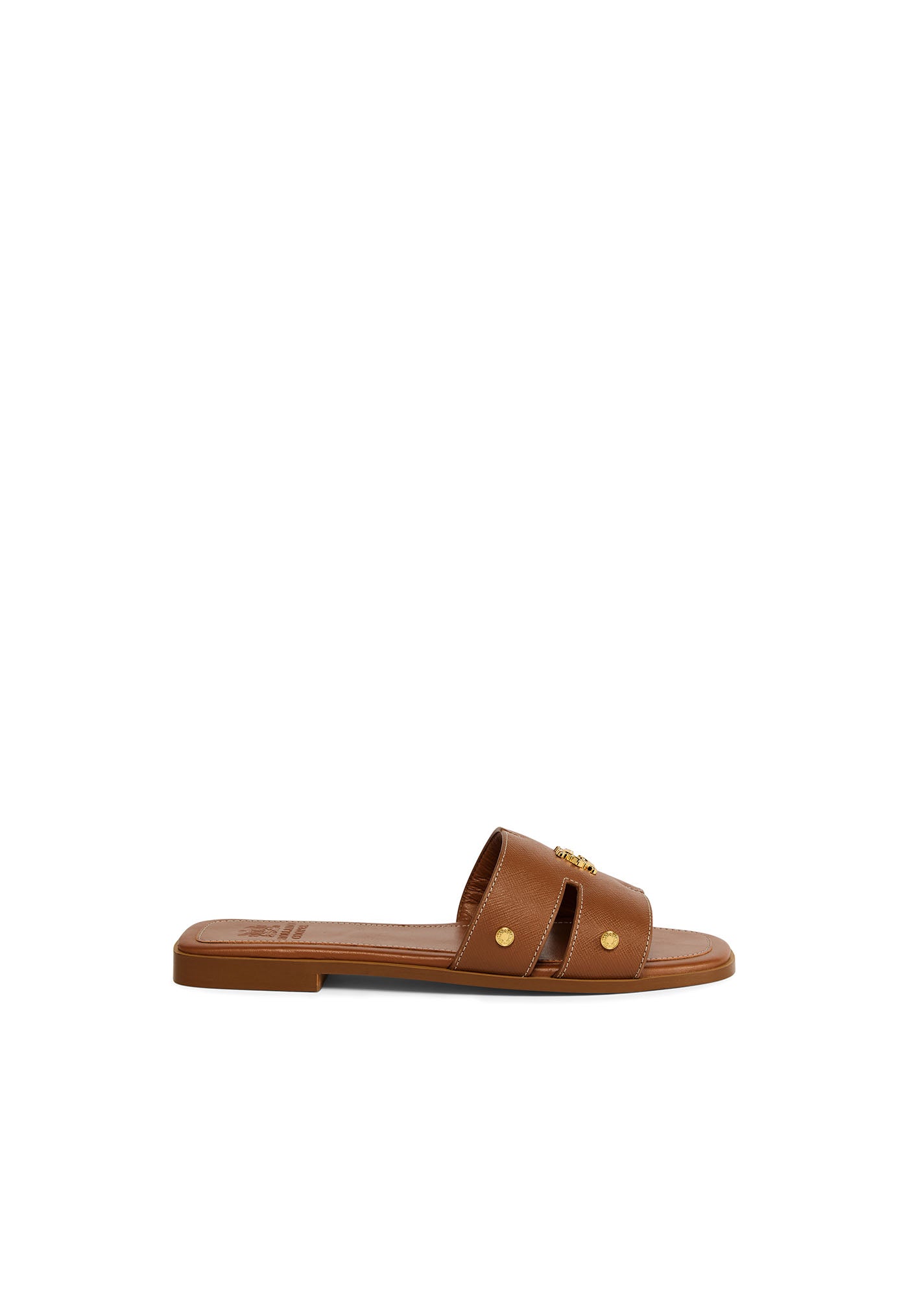 Heraldic Monogram Slides - Tan Saffiano