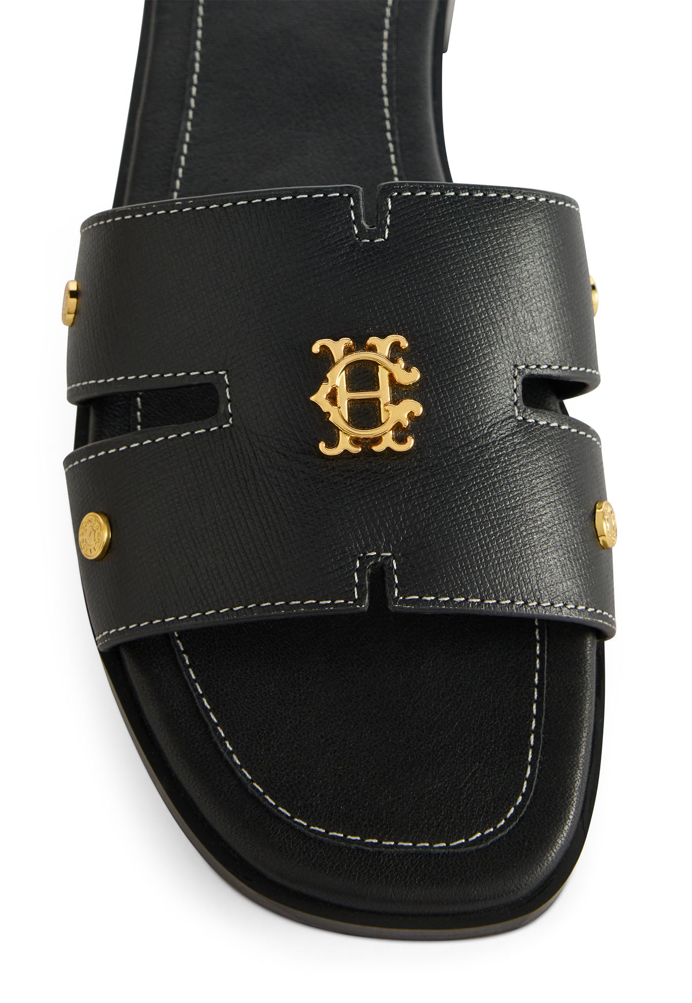 Heraldic Monogram Slides - Black Saffiano