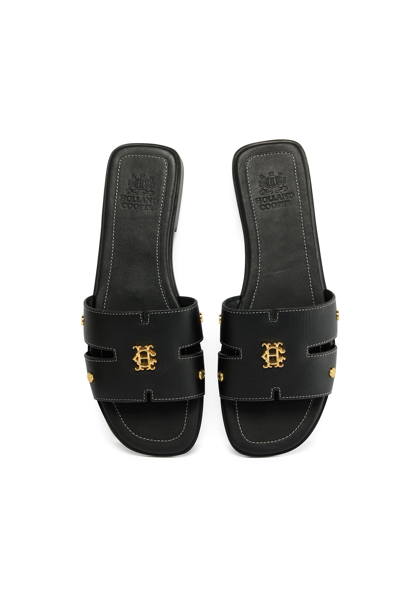 Heraldic Monogram Slides - Black Saffiano