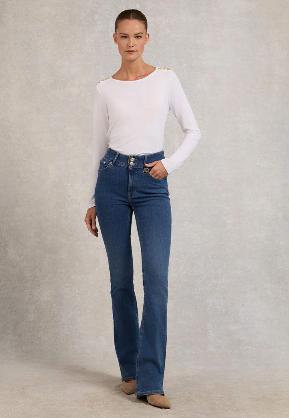 High Rise Flared Jean - Denim