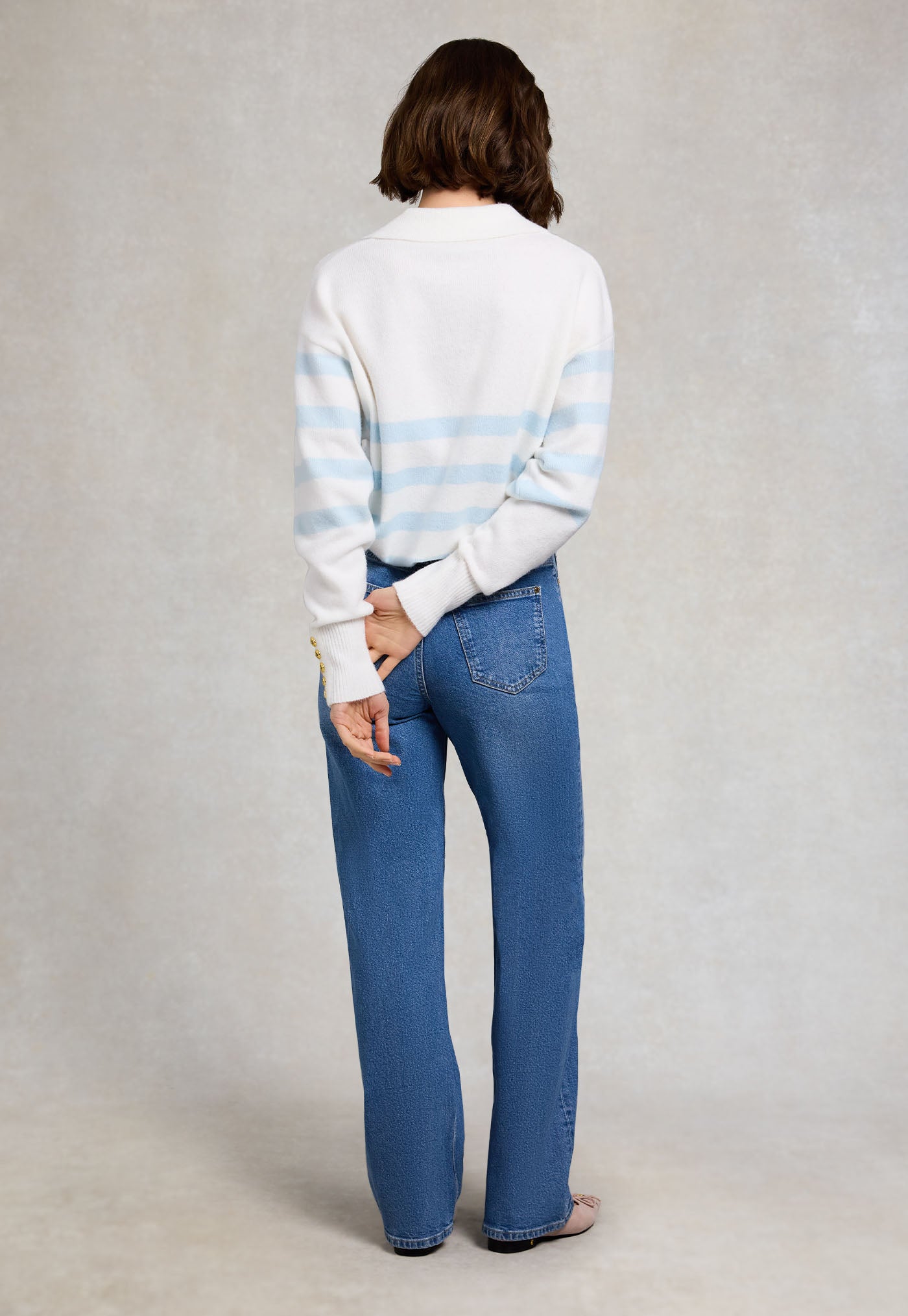 Lydia Quarter Zip Knit - Natural Powder Blue