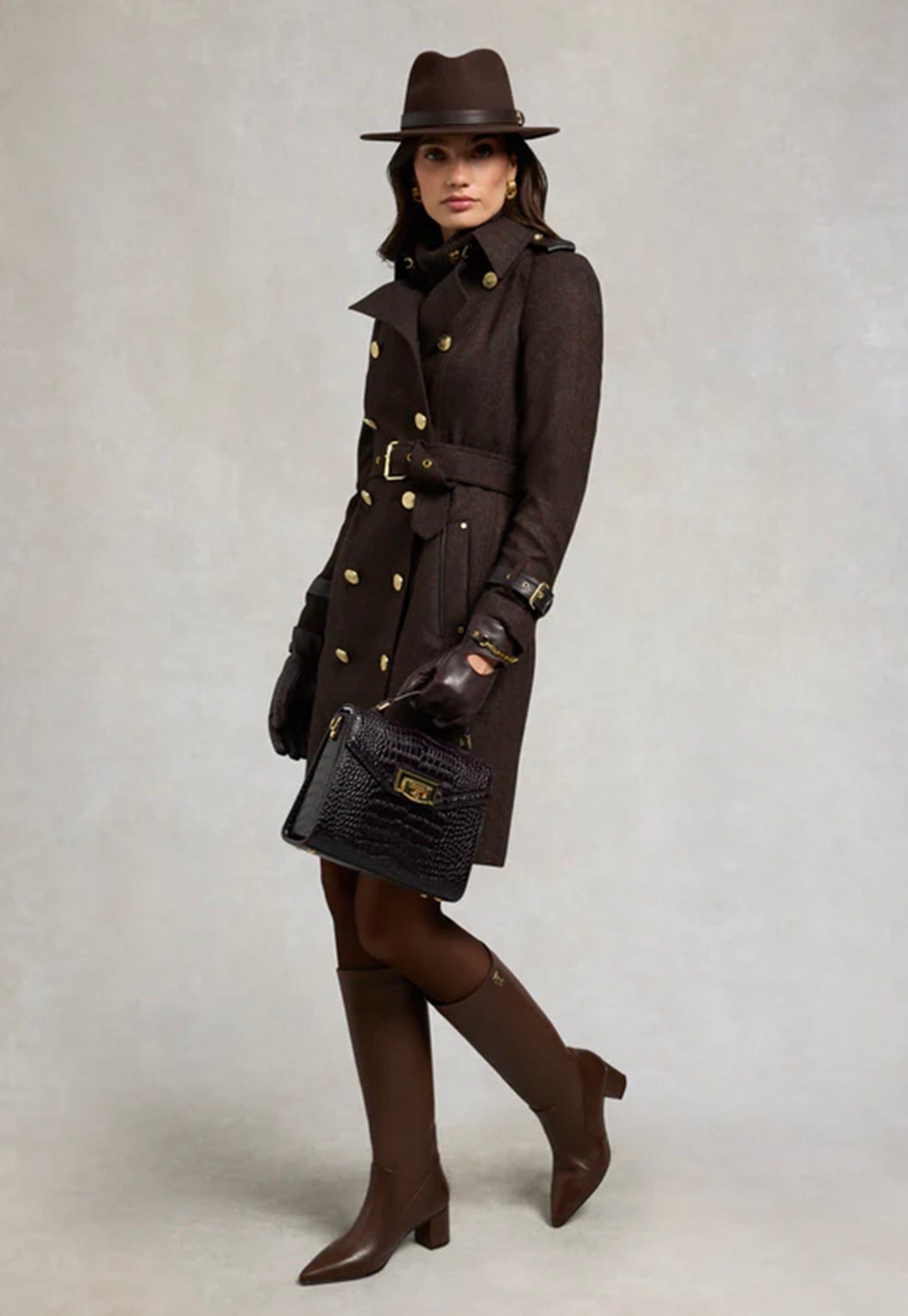 Marlborough Trench Coat - Chocolate Herringbone