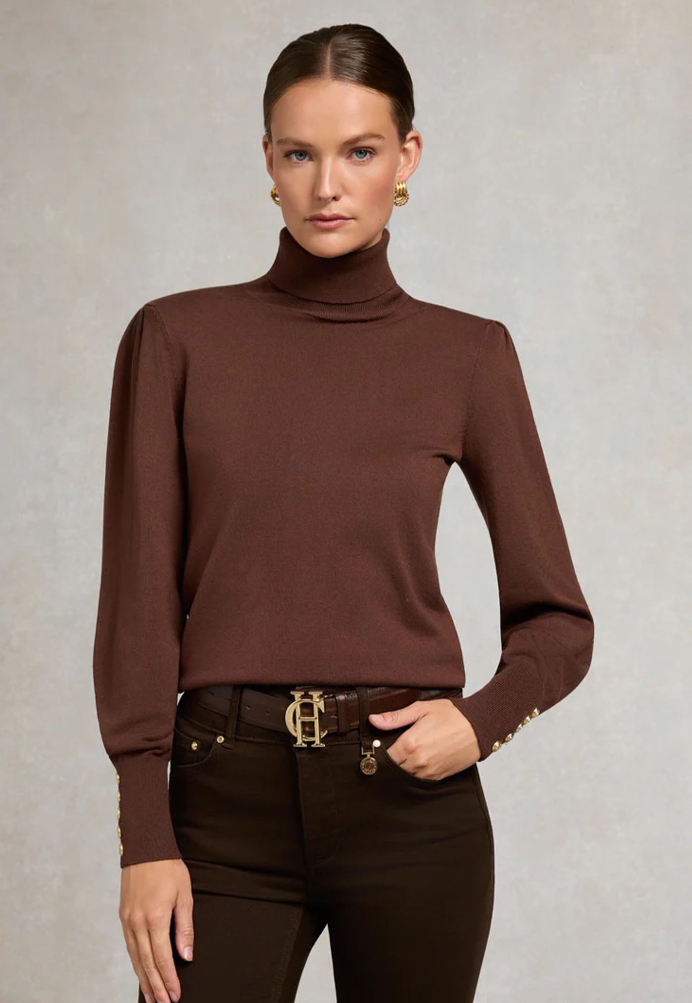 Structured Kelsie Roll Neck Knit - Cocoa