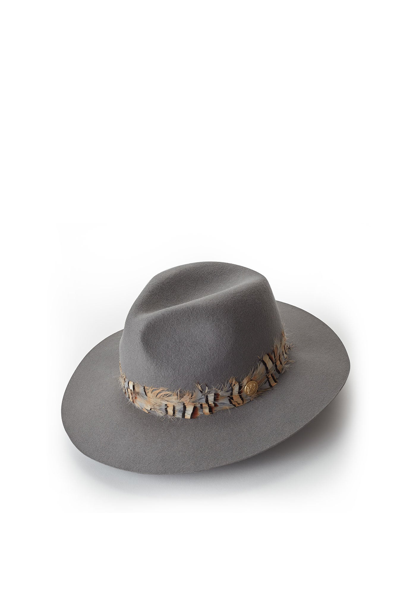 Trilby Hat Double Feather Band - Light Grey