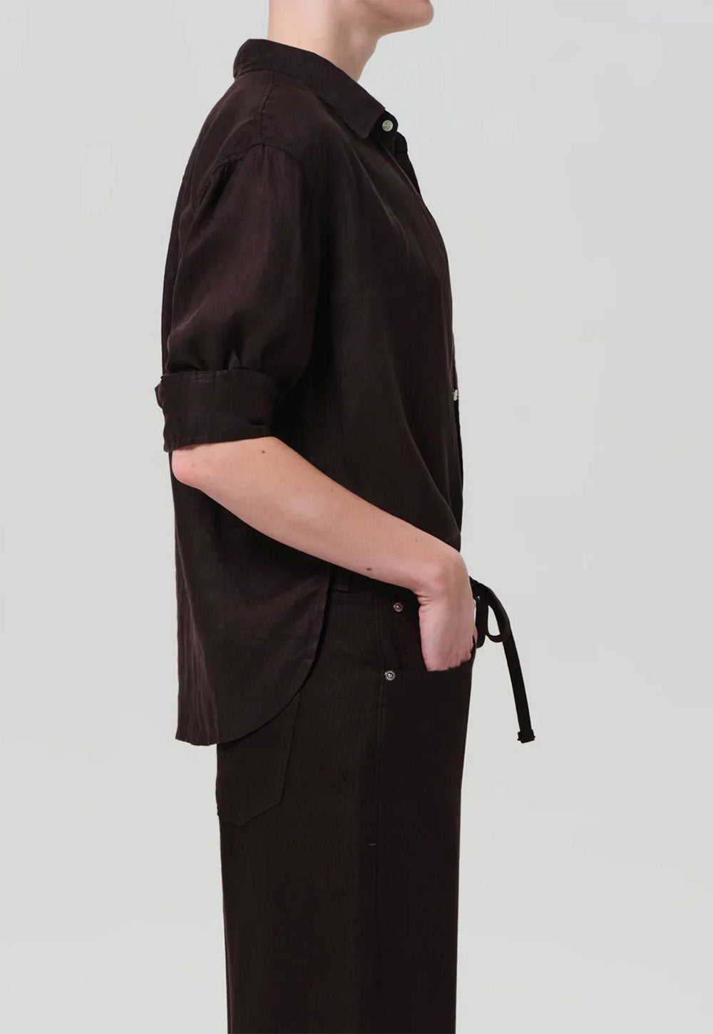 Kayla Shrunken Linen Shirt - Chocolate