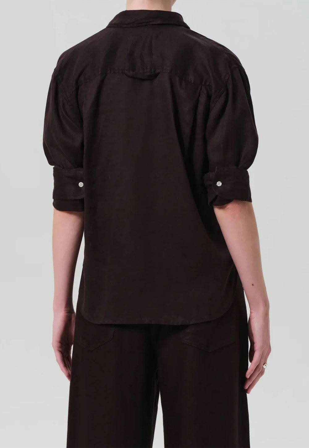 Kayla Shrunken Linen Shirt - Chocolate