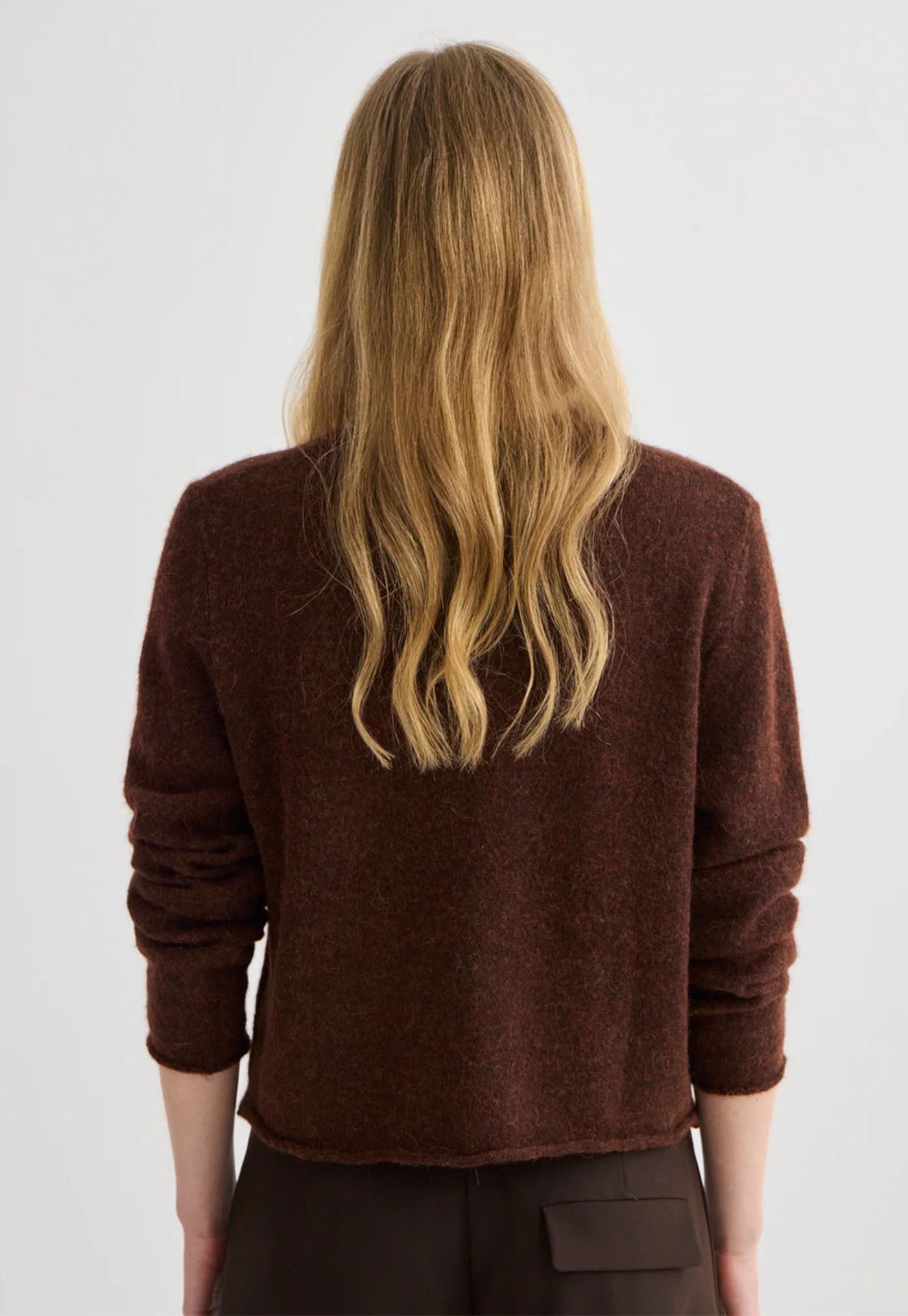 Alpaca Cropped Cardigan - Mahogany Marle