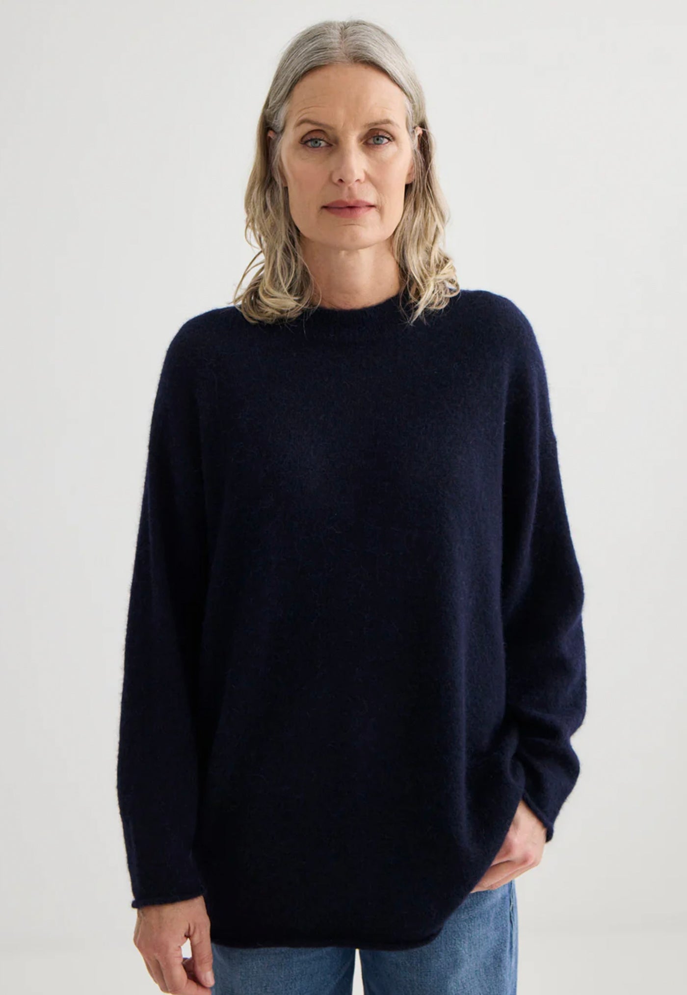 Alpaca Sweater with Scarf - Midnight