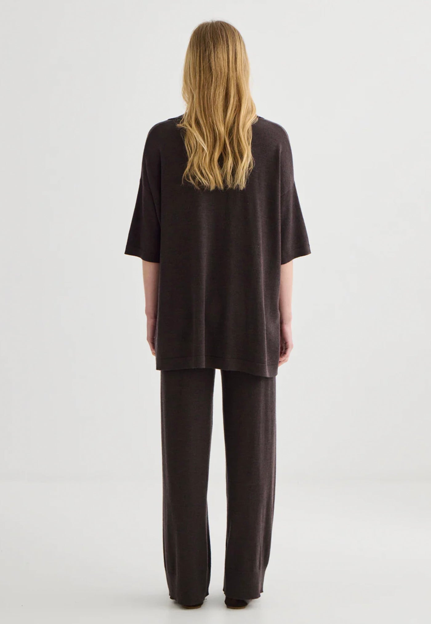Wide Leg Merino Knit Pant - Truffle